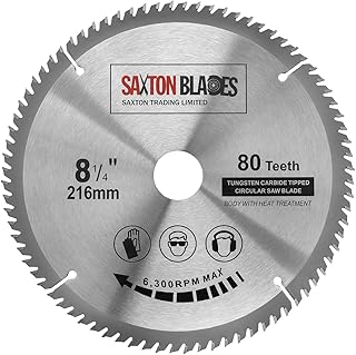 Saxton TCT21680T Lame de scie circulaire &agrave; bois avec dents en carbure de tungst&egrave;ne - 216 x 30 mm x al&eacute;sage x 80 dents pour Bosch Makita Dewalt