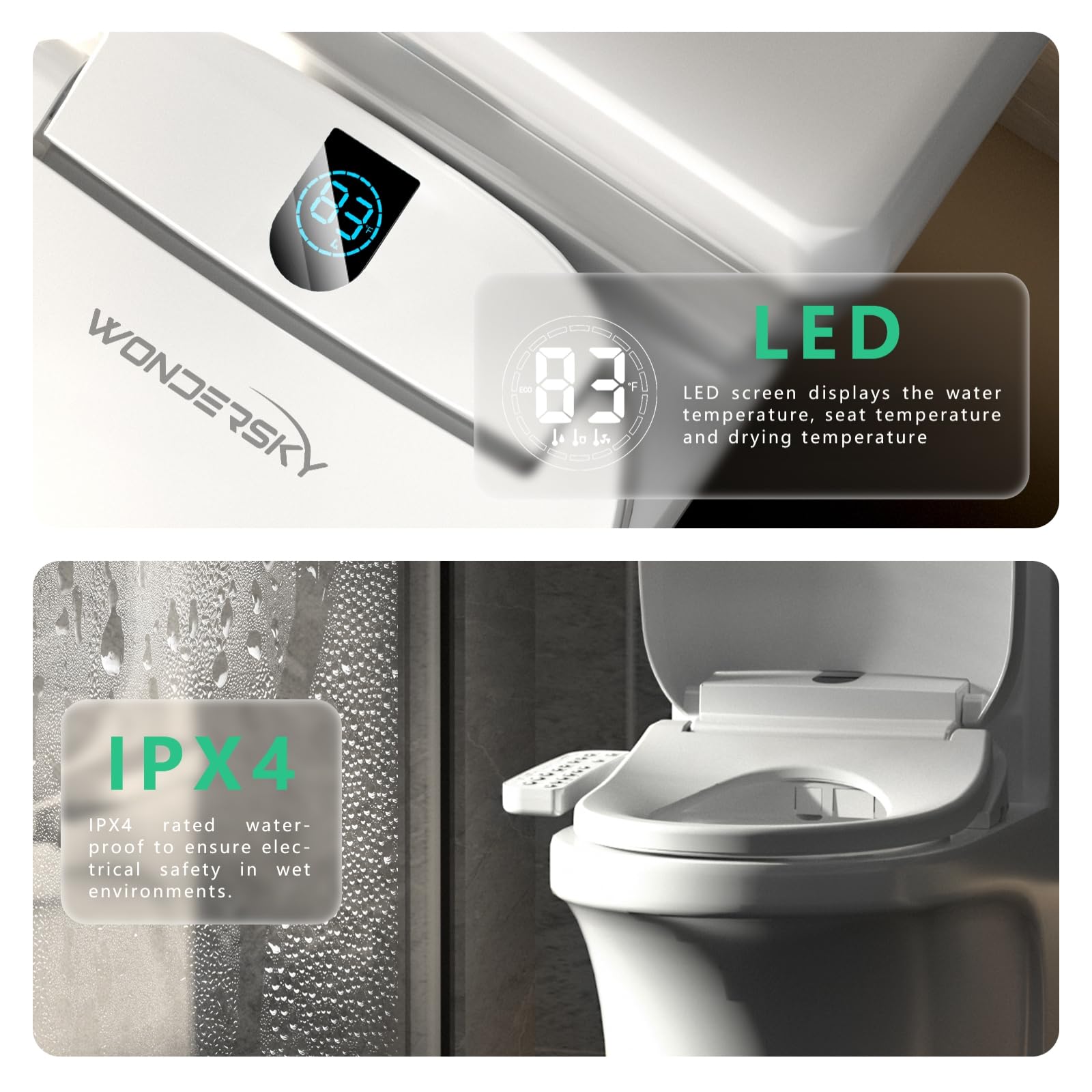 WONDERSKY Elongated Bidet Toilet Seat Smart Heated Toilet Seat with Warm Water and Dryer Soft Close Bidet Seat — view 5