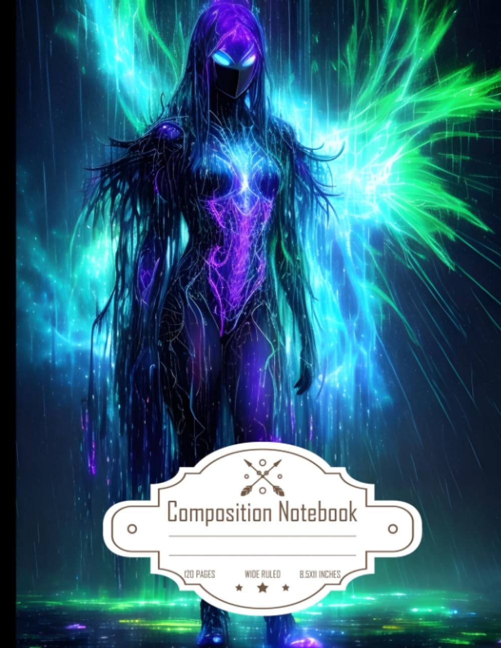Composition Notebook Wide Ruled: A Mysterious Figure from a Distant Universe, Glowing Aura and Alien Beauty, Full Body Wet Skin and Hair, 8.5x11 Inch, 120 Pages"