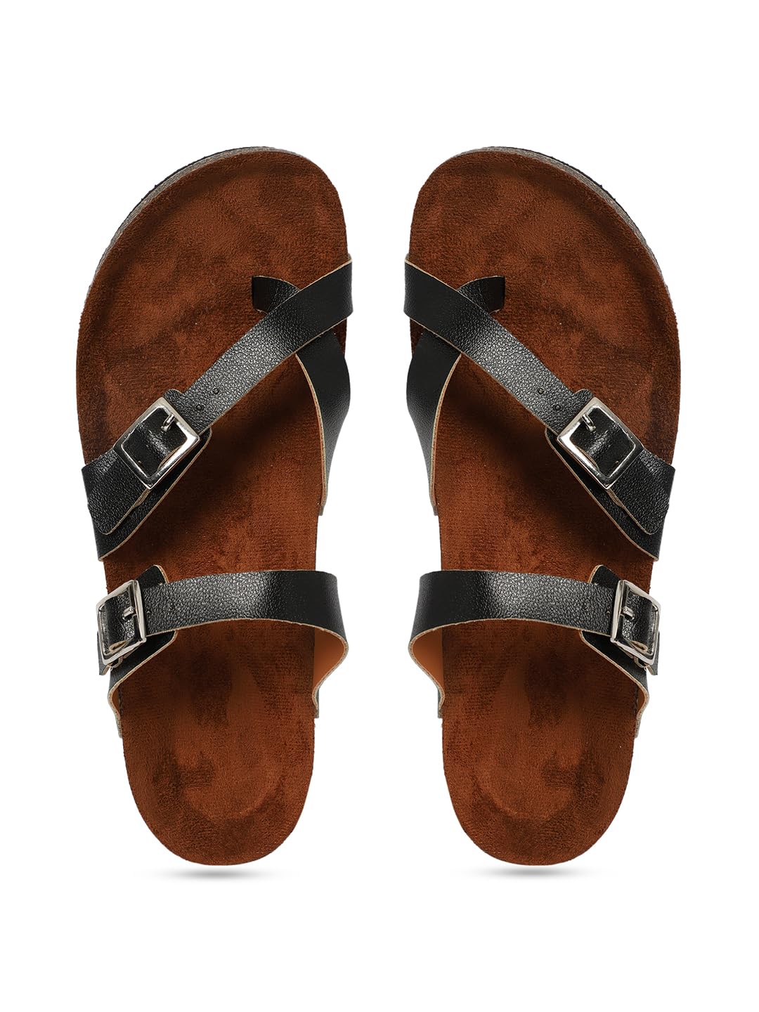 MOZAFIABlack Solid Synthetic Leather Comfortable Stylish with Open Toe Casual Flat Sandals & Flip Flops for Women