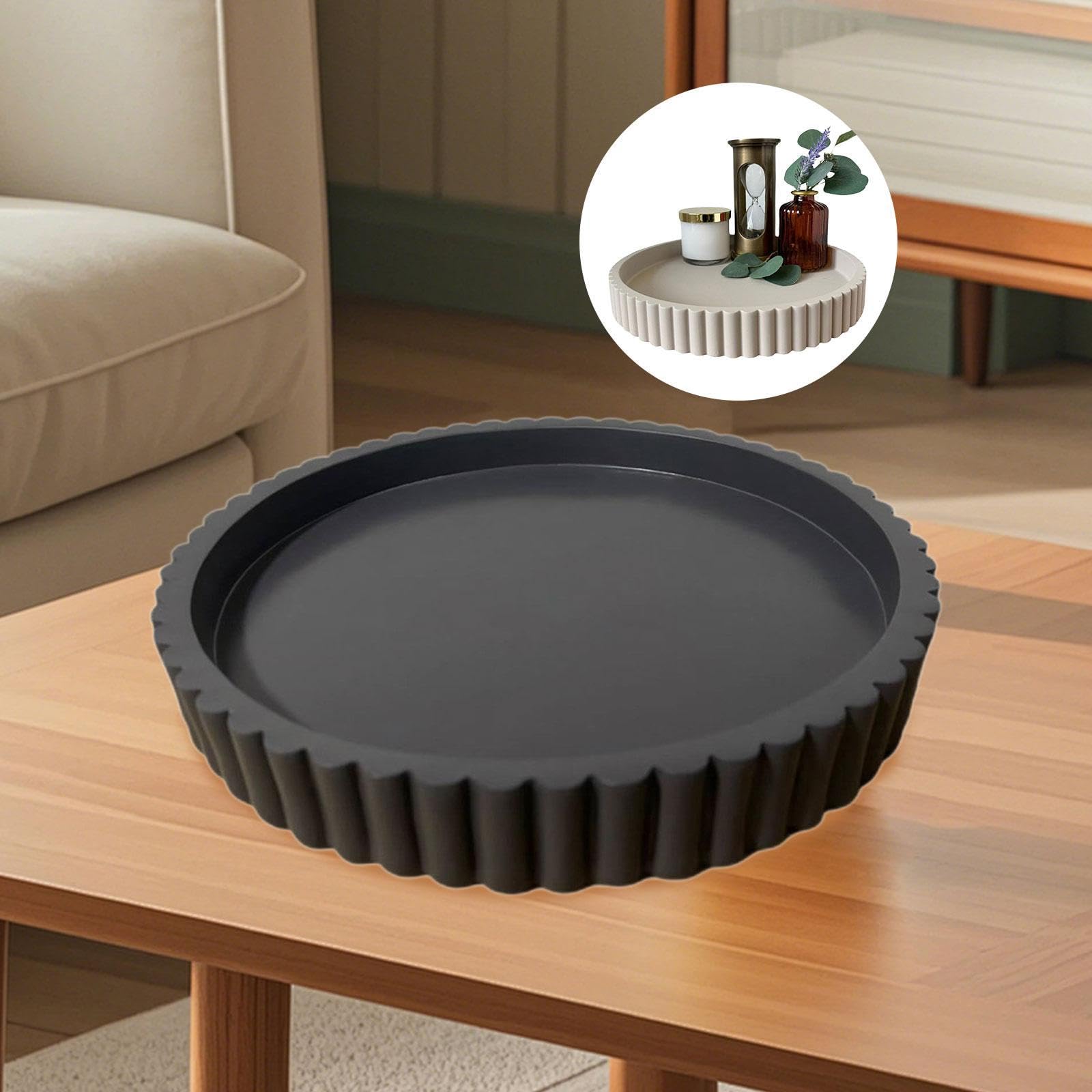 Bandeja cosmética redonda para mesa de café, decoración, bandeja de servicio, almacenamiento de cosméticos, resina, bandeja de mesa de café para baño, hogar, salón (marrón)