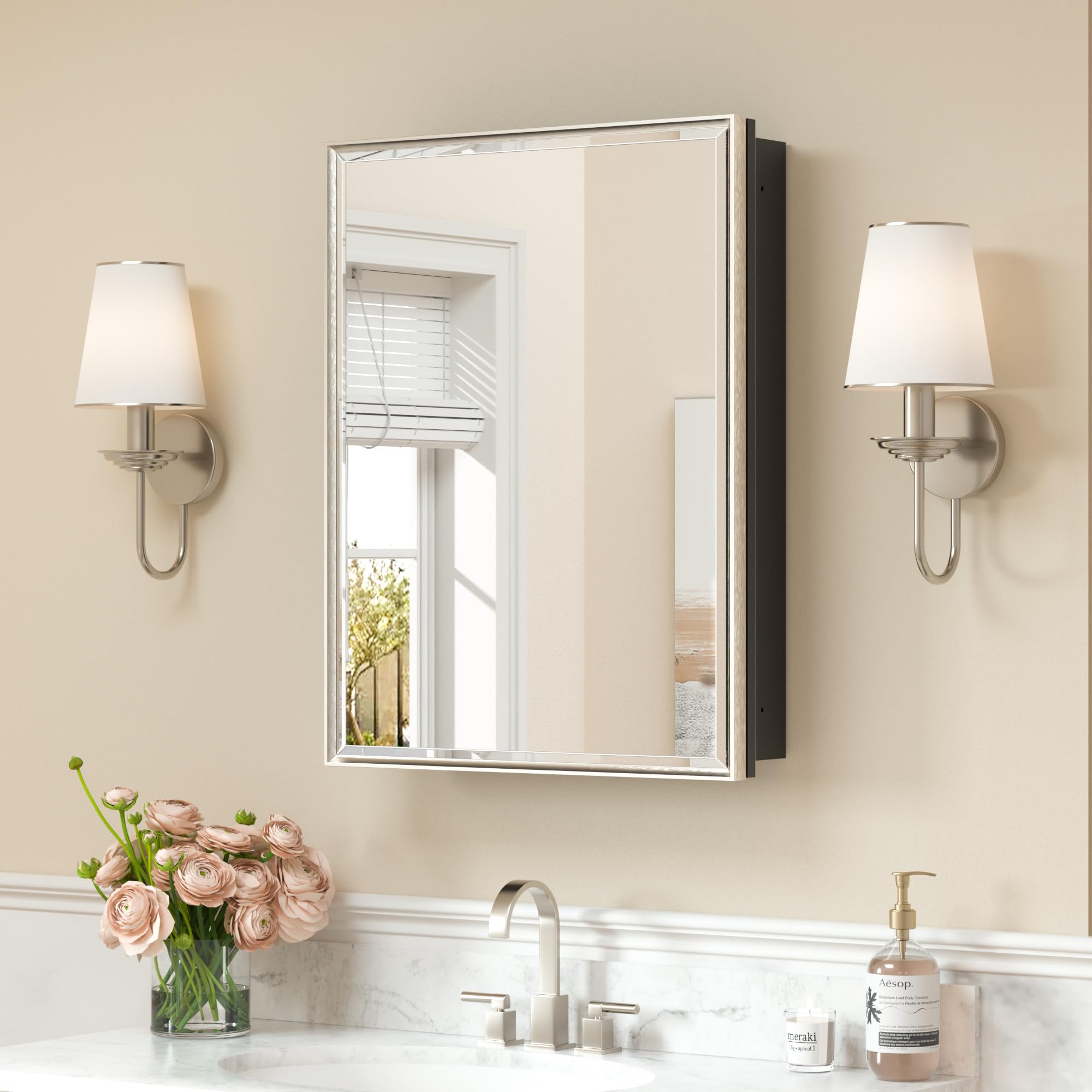 Keonjinn 20x26 Brushed Nickel Medicine Cabinet