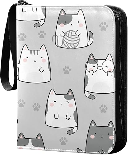 Cute Cat Kitty Card Binder with 50 Removable Page Sleeves PU Leather Collectible Trading Card Albums Book with Zipper for Games Card,Baseball Cards