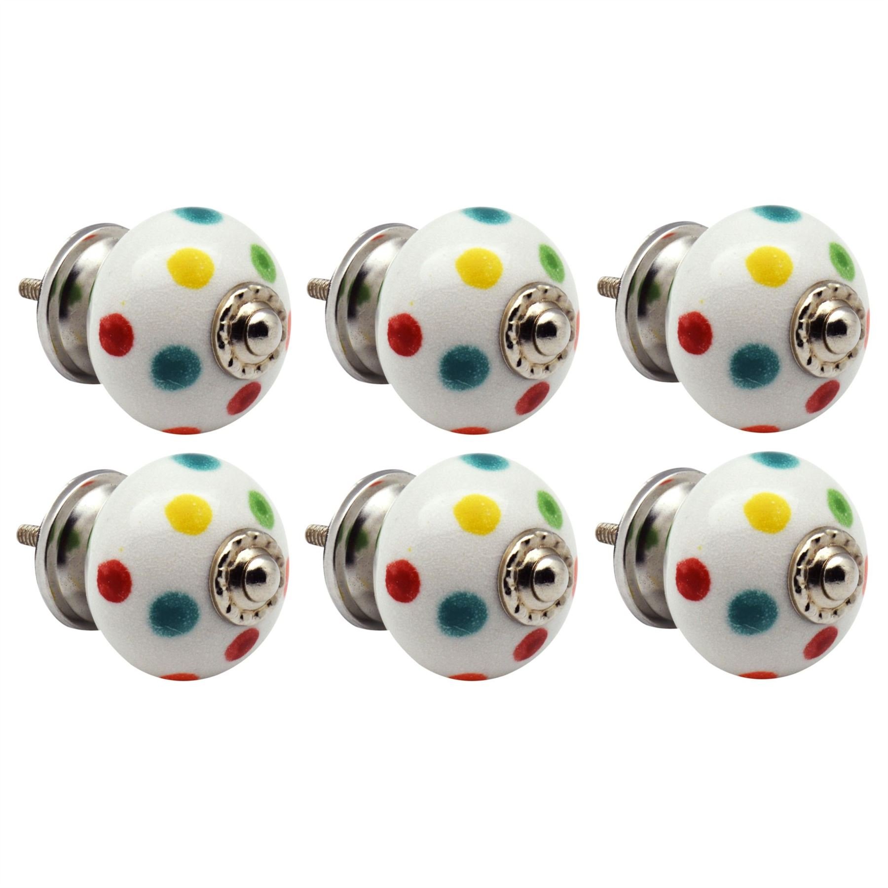 Nicola Spring Multicolor Ceramic Cupboard Drawer Handle Knobs - Polka Dot - Pack Of 6