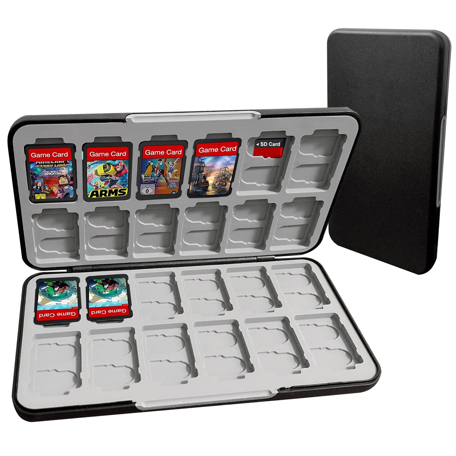 Photo 1 of  Switch Game Card Case for Nintendo Switch Game & Micro SD Card, Customized Pattern Switch Lite Game Card Storage Box with 24 Game Card Slots and 48 Micro SD Card Slots with Magnetic Closure (Black-1)