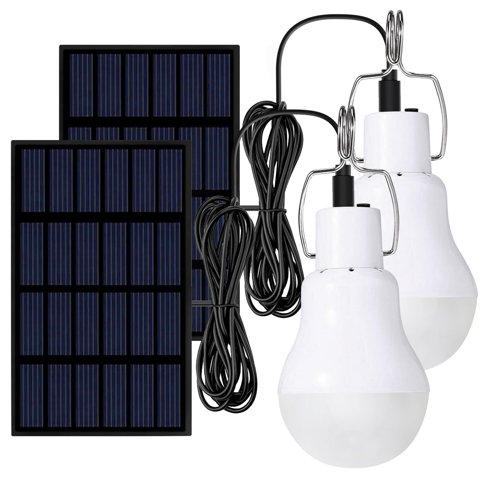 Vegena White Solar Powered Led Shed Light Bulb - 2 Pack Solar Shed Lights, Solarlights Outdoor With Cable 3.5M, Portable Lantern Lamp With Panel For Camping Tent Fishing Garden Yard Hiking