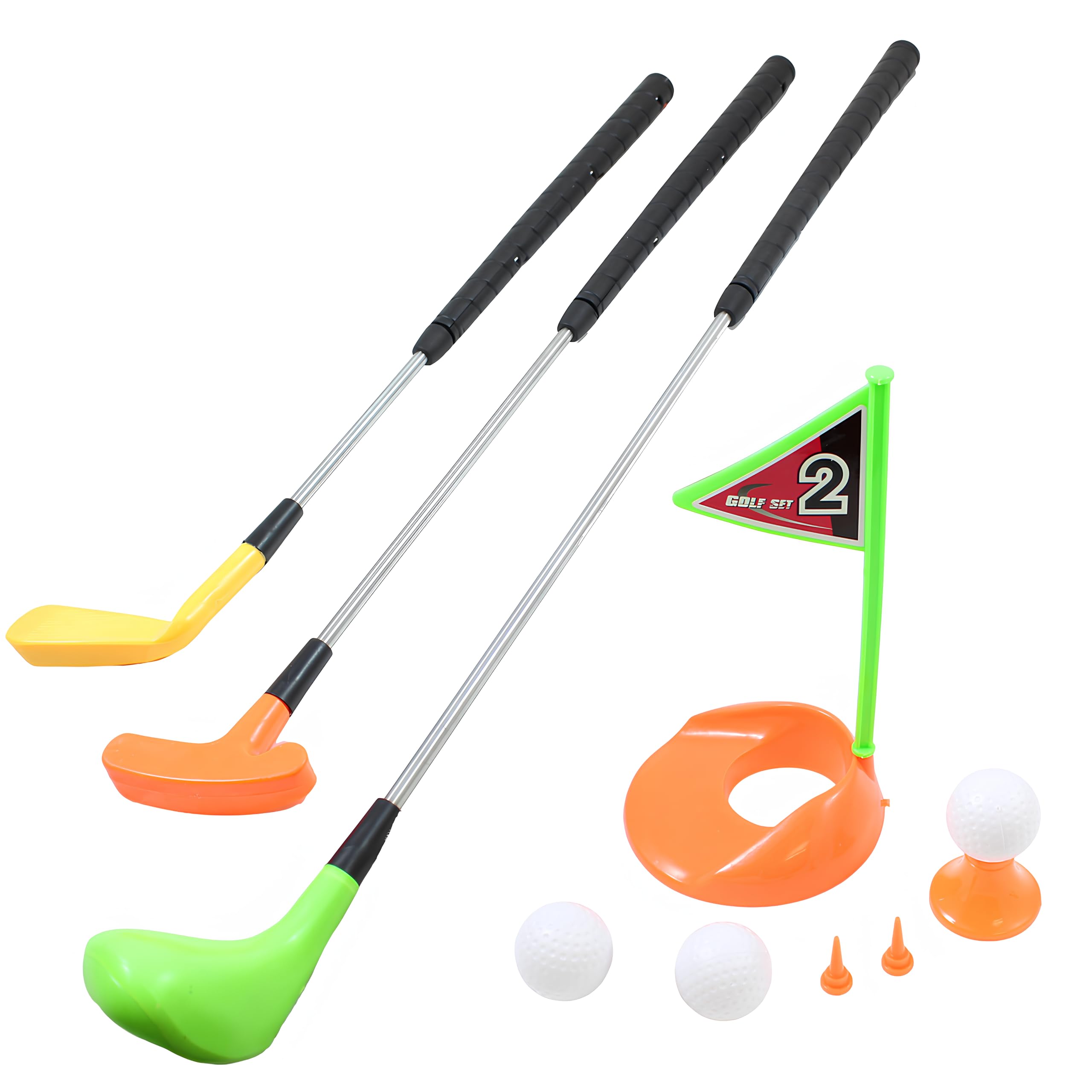 Golf Bambini Set Gioco 3 Mazze in Metallo 3 Palline Buca con Bandierina 2 Tee 1 Tee Shot Gioco Golf Giochi Bambini Interno Esterno Giochi da Giardino per Bambini Golf Giochi All'Aperto Set Mini Golf