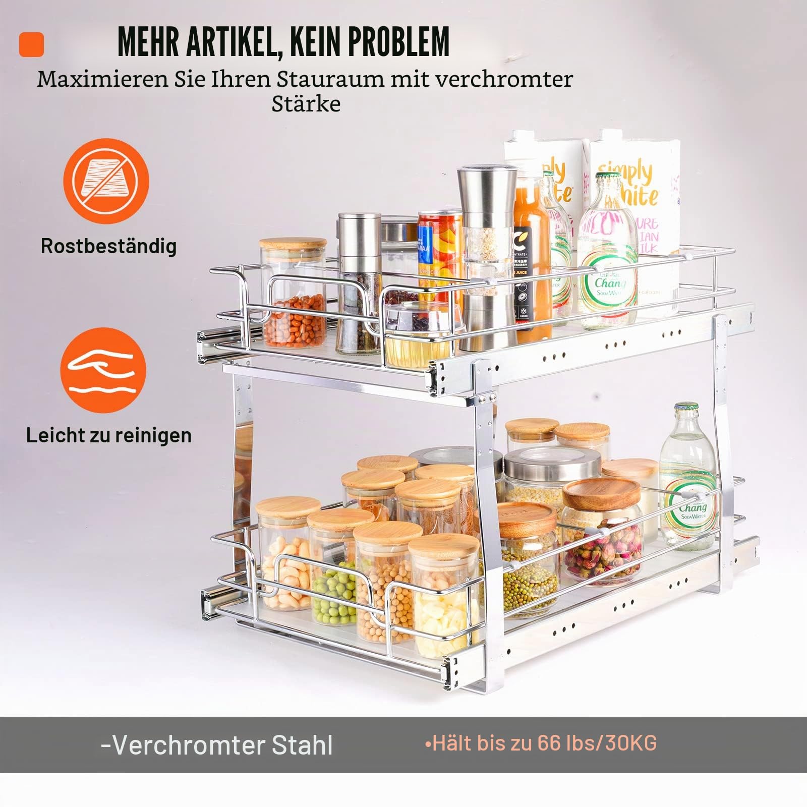 VEVOR ausziehbares Gewürzregal Doppelkorb Spülschrankregal Küchenschrank, Schiebeschublade Waschbecken Gewürzregal Schrank Organizer Unterschrankregal 385x569x483 mm (Installationsgröße)