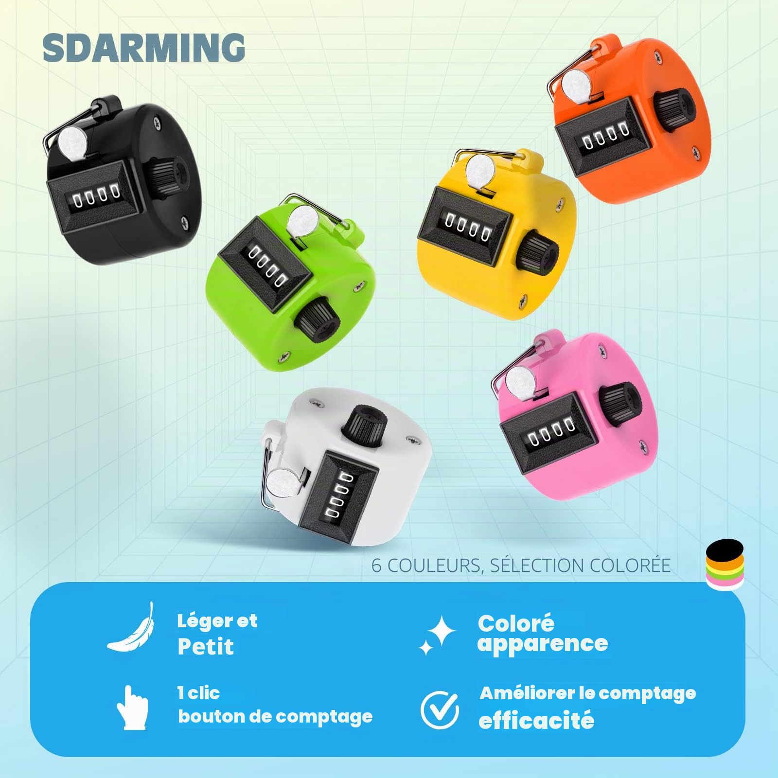 Compteur Manuel Couleur, Compteur à 4 Chiffres en Plastique ABS, Compteur à Cliquer pour Golf, Comptage, Tricot, etc.