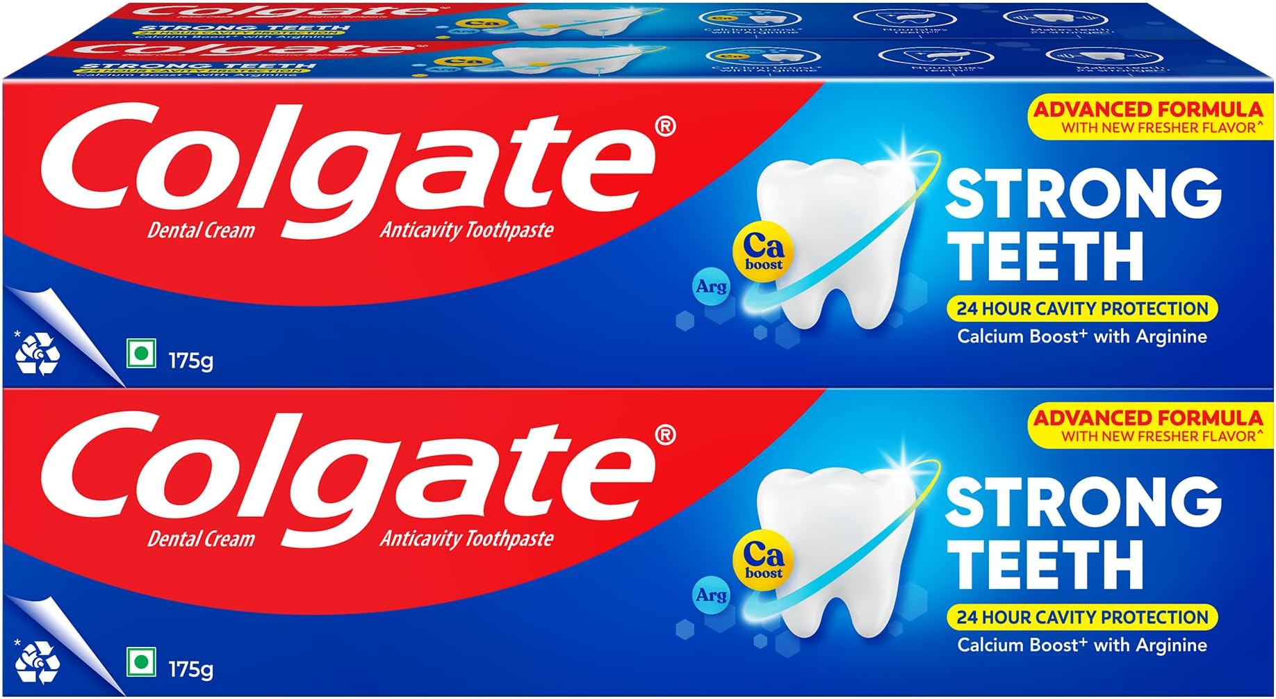 Colgate Strong Teeth, 700g (175g X 4), Calcium-boost Tooth Paste for 2X Stronger Teeth, Protects Enamel, Whitens Teeth, Fresh Breath & Prevents Cavities (Combo Multipack)