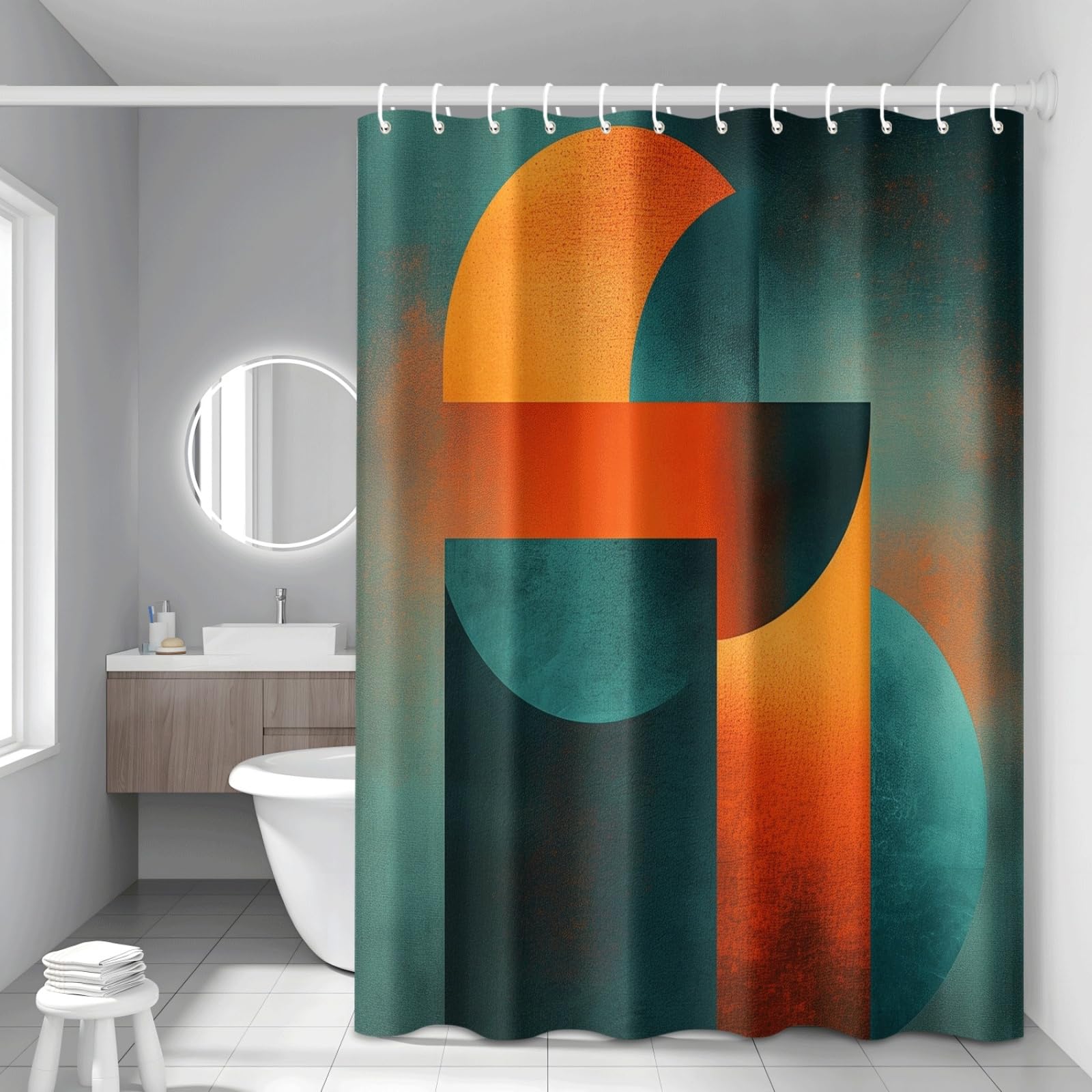 Shower Curtain Abstract Geometry Mould Resistant Shower Curtains for Bathroom Washable Polyester Bathroom Curtains Decor Wet Room Quick Dry Anti Mould Bath Curtain with 12 Hooks 150x180cm
