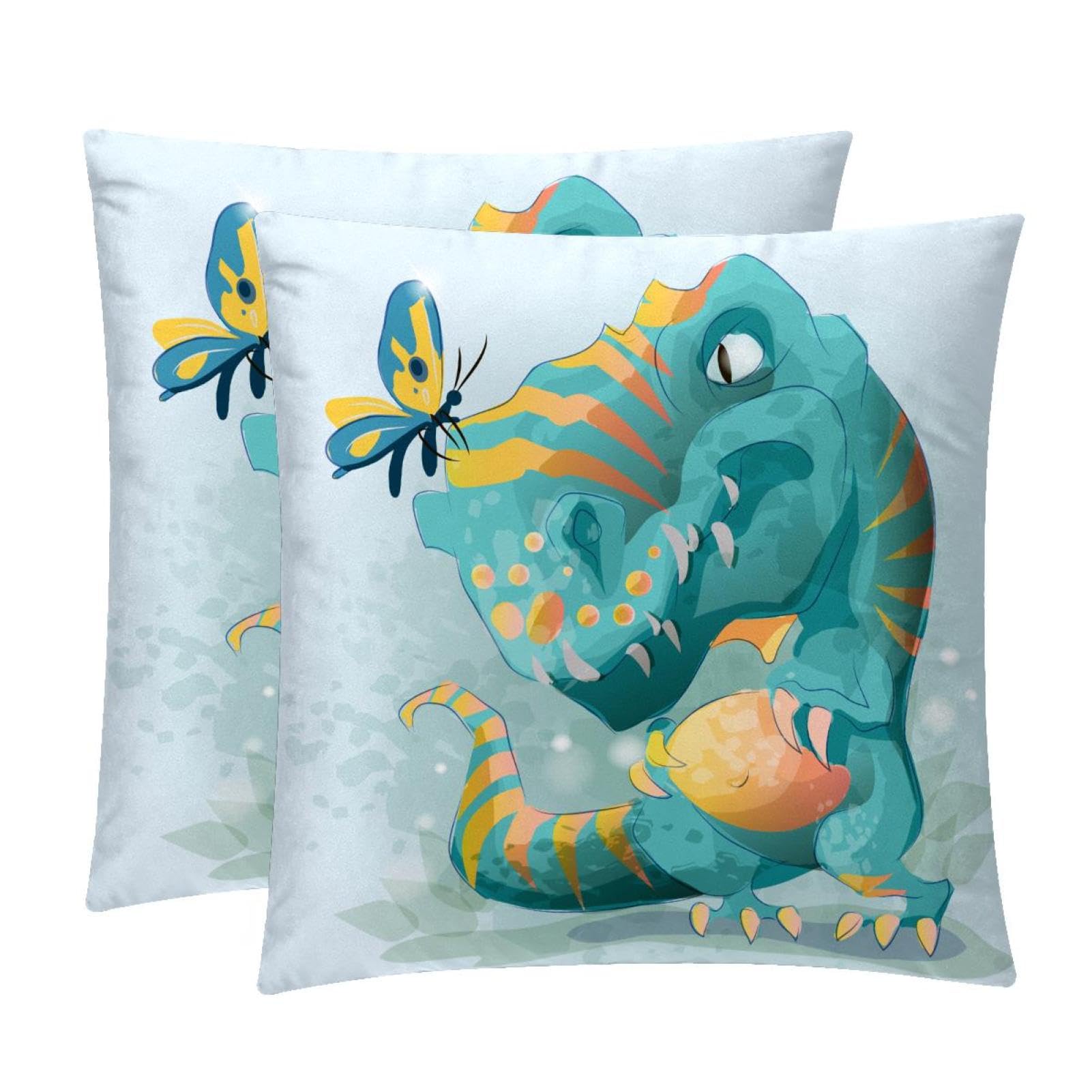 TDGKPZ Cute Dinosaur Throw Pillow Covers 2 Pack Pillowcases Soft Cozy Pillow Cases For Couch Bed Sofa 45x45cm