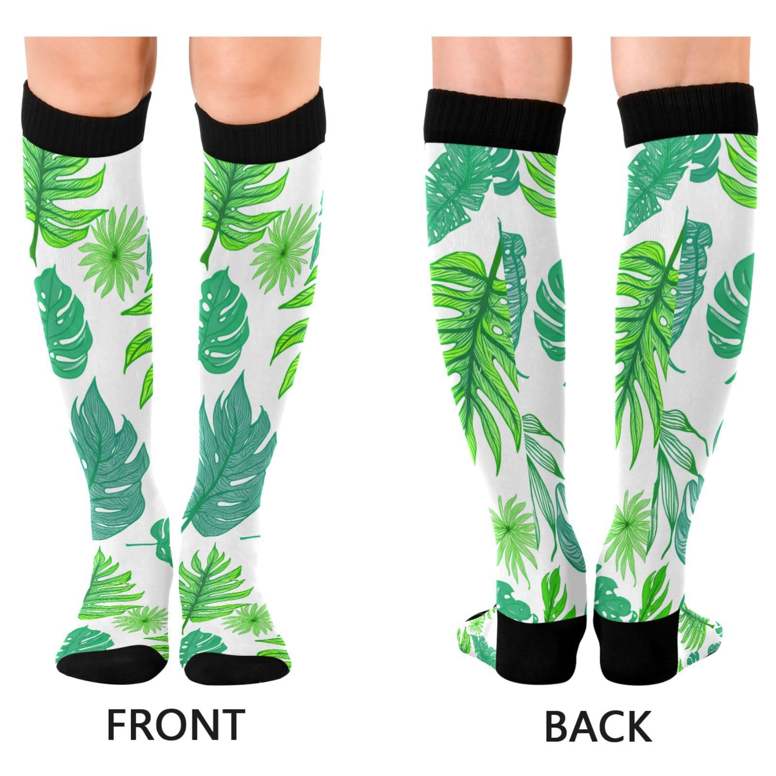BOESI Doodle Colorful Leaves Compression Socks, Women's and Men's Knee High Running Socks for Sports