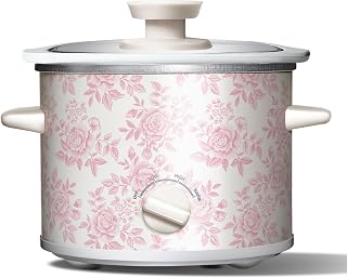 COOK WITH COLOR 2QT Mini Electric Round Slow Cooker - Adjustable Settings, Removable Stoneware Pot, Tempered Glass Lid, Dishwasher Safe, Cool-Touch Side Handles, Floral Pink