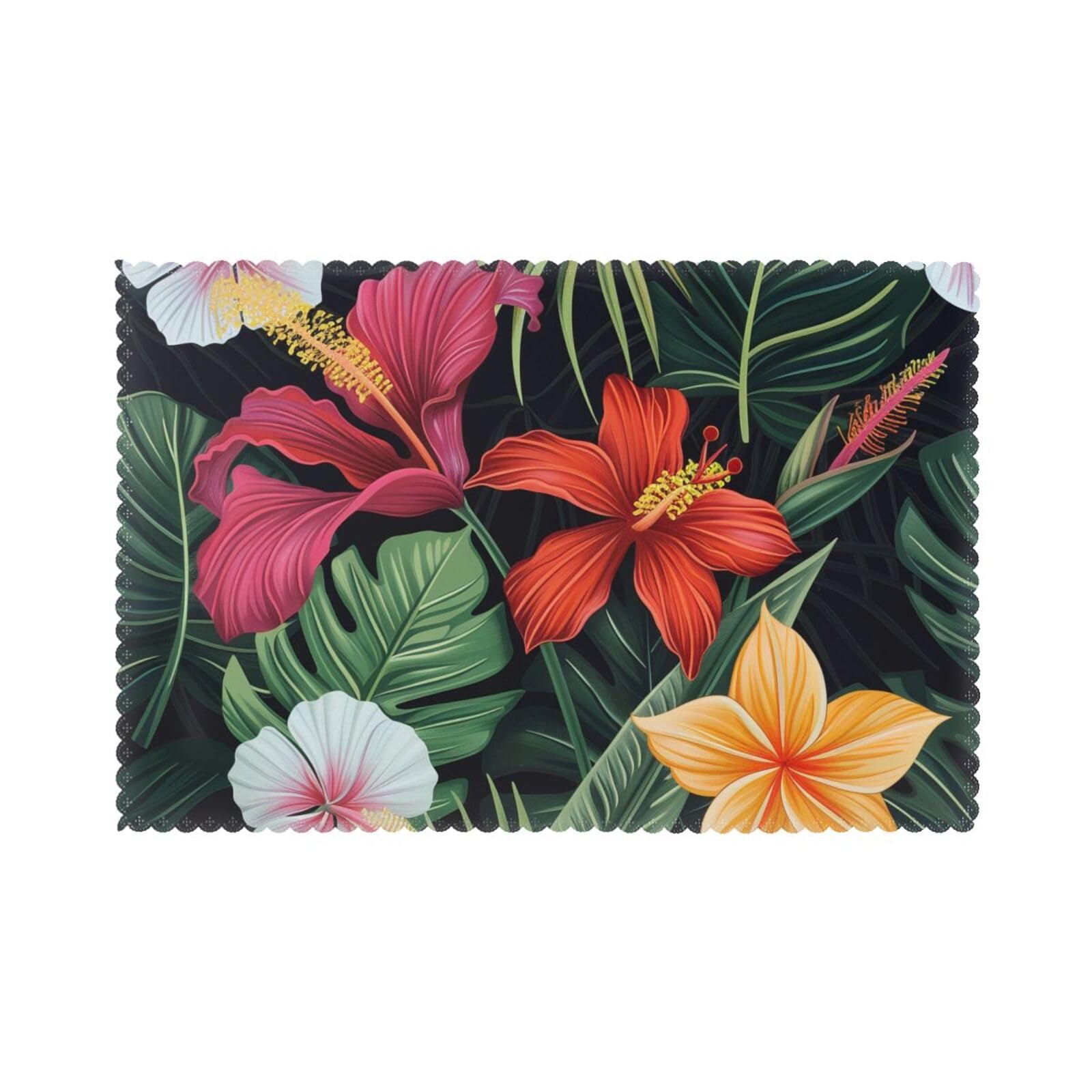 Tropical Flower Printed Placemat Heat Resistant Place Mats Set of 6 PCS Washable Kitchen Table Mats, 12x18 Inch