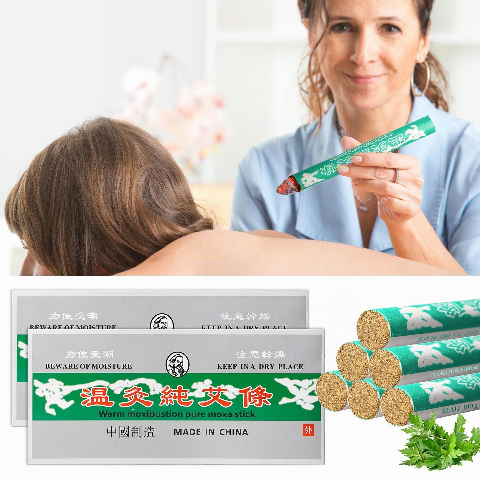 BORDEAG 20 Pezzi Moxibustione, Rotoli Di Moxa Naturale, Moxa Roll Sticks Roller, Moxa Roll Smokeless Moxa Roll Strip Adatto A Persone Anziane, Donne, Bambini