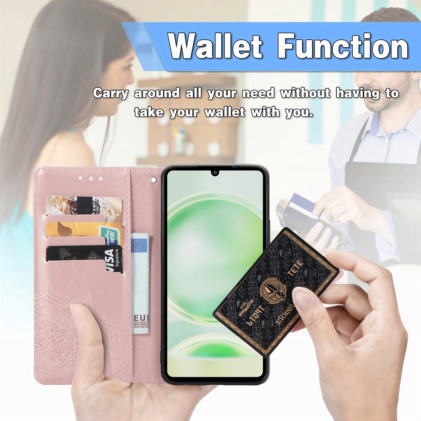 に適用するAQUOS Sense8 SHG11 SH-54D ケース 手帳型 ノ : に適用するAQUOS Sense8 SHG11 SH-54D ケース 手帳型  ノートブック型携帯電話保護カバー多機能携帯電話ホルスター財布携帯電話ホルダーバンプパターンテクスチャ耐久性摩擦耐性携帯電話ケース男性と女性に適した多色オプション  (マンダラローズゴールド) :