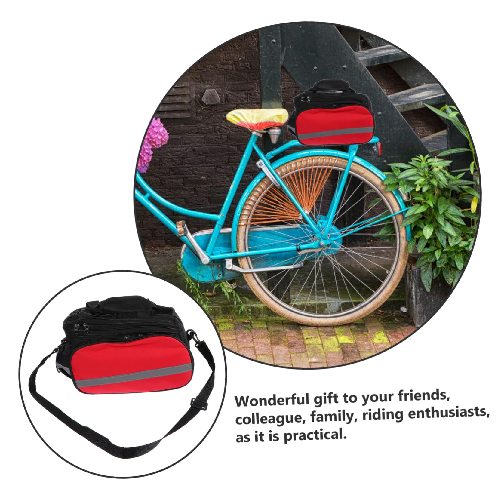 BESTonZON Borsa per Portapacchi Bicicletta Posteriore Grande Capacità | Tessuto Oxford Rosso, Striscia Riflettente, Funzione Multifunzione, Adatta alla Bici