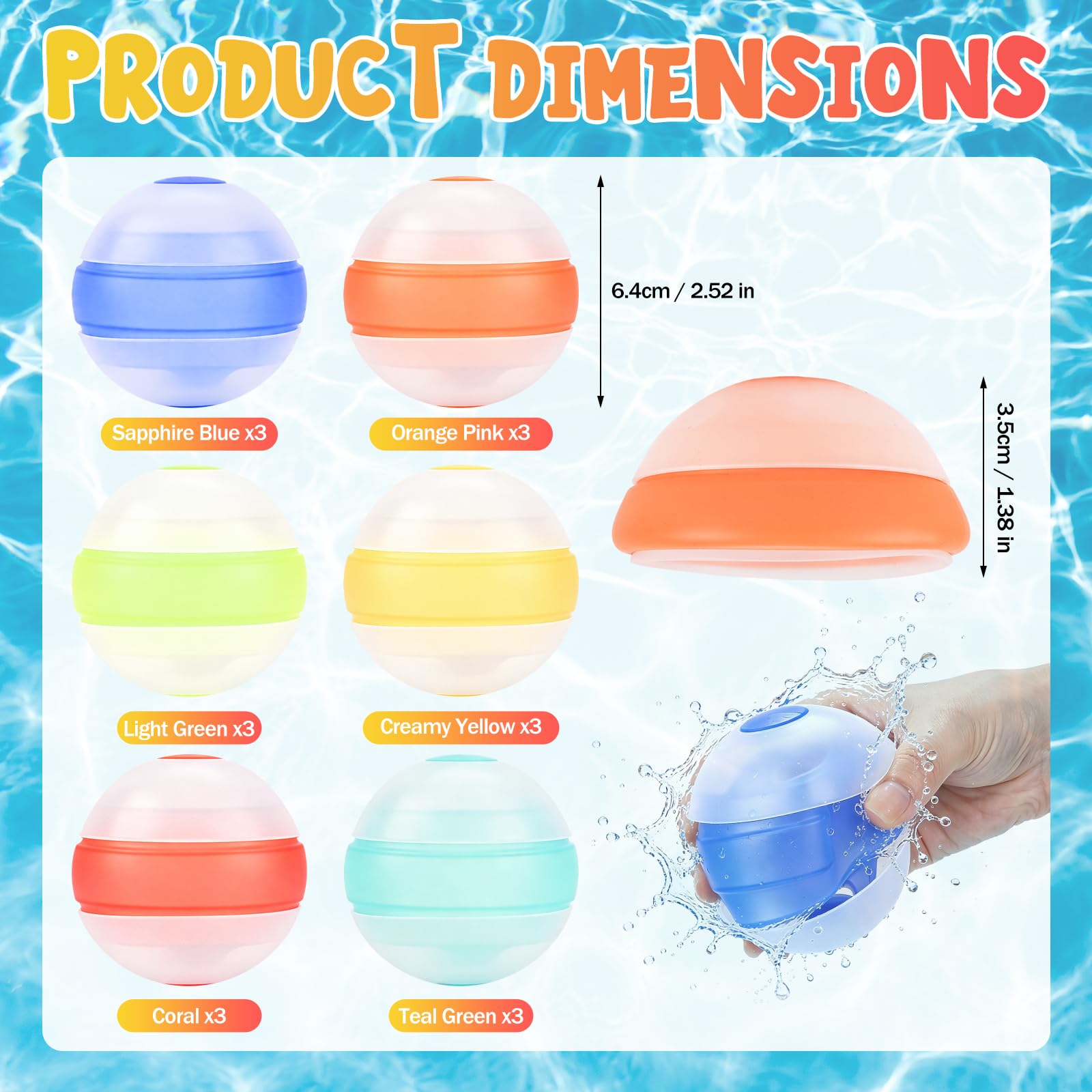 18 Stück Wiederverwendbare Wasserballons, Eine Sekunde Schnellfüller Wasserbomben Bomben Set, Einfach zu Lagern Pool Spielzeug Wasserball für Sommer, Schwimmbad, Strand, Garten, im Freien