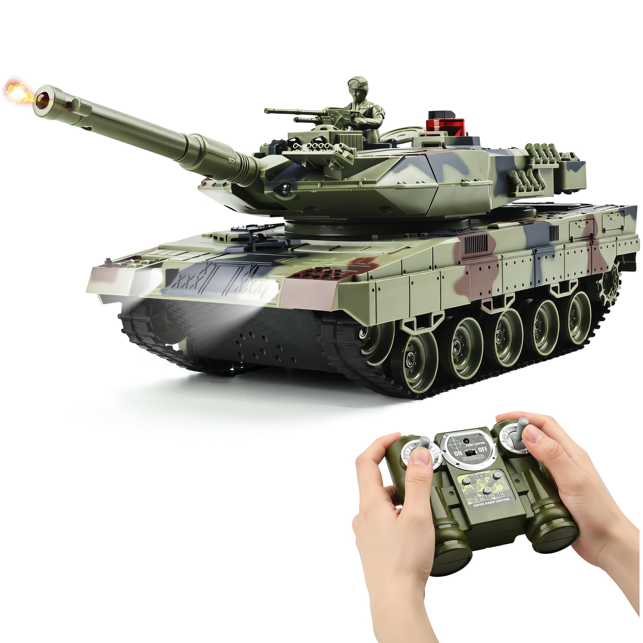 KAIM 1/24 RC Tank,Remote Control Tank for Boys with Smoke, Lights & Sounds,2.4GHz Ger Leopard II Army Model,Military Toys Gift for Kids Ages 6+