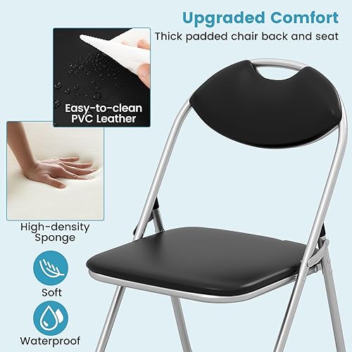 Miniatura 4 de GOFLAME Paquete de 6 sillas plegables, sillas de comedor plegables con cojín acolchado y respaldo, asiento comercial portátil para interiores y