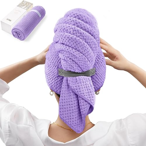 Miniatura 9 de YFONG Toalla de microfibra extra grande para mujer, toalla de secado suave con banda elástica, turbantes de pelo de secado rápido para cabello largo