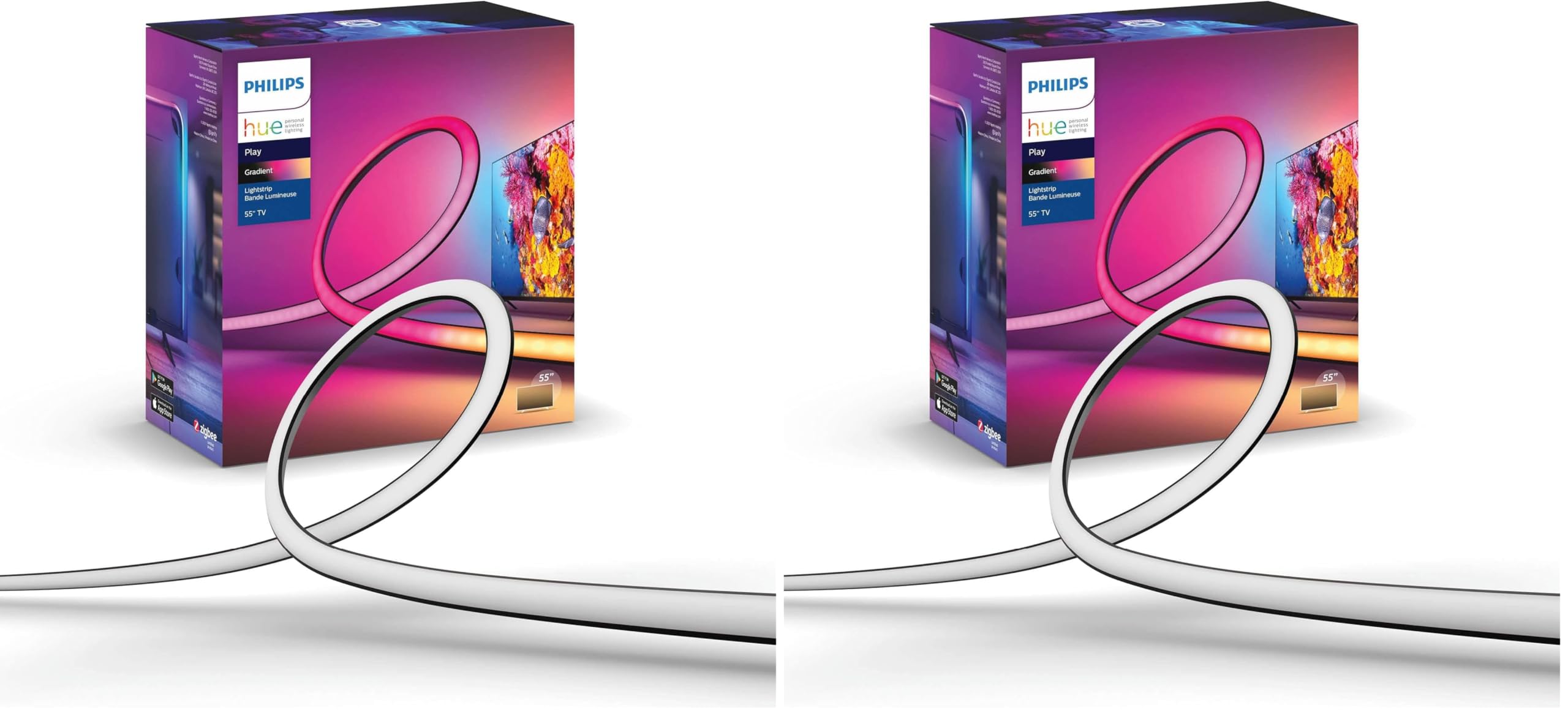 Philips Hue Play Gradient 55" Smart TV Light Strip-Flowing Multicolor LED Color-Changing TV Backlight-Sync with_TV,Music,and Gaming-Requires Bridge and Sync Box-Control with App or Voice (Pack of 2)