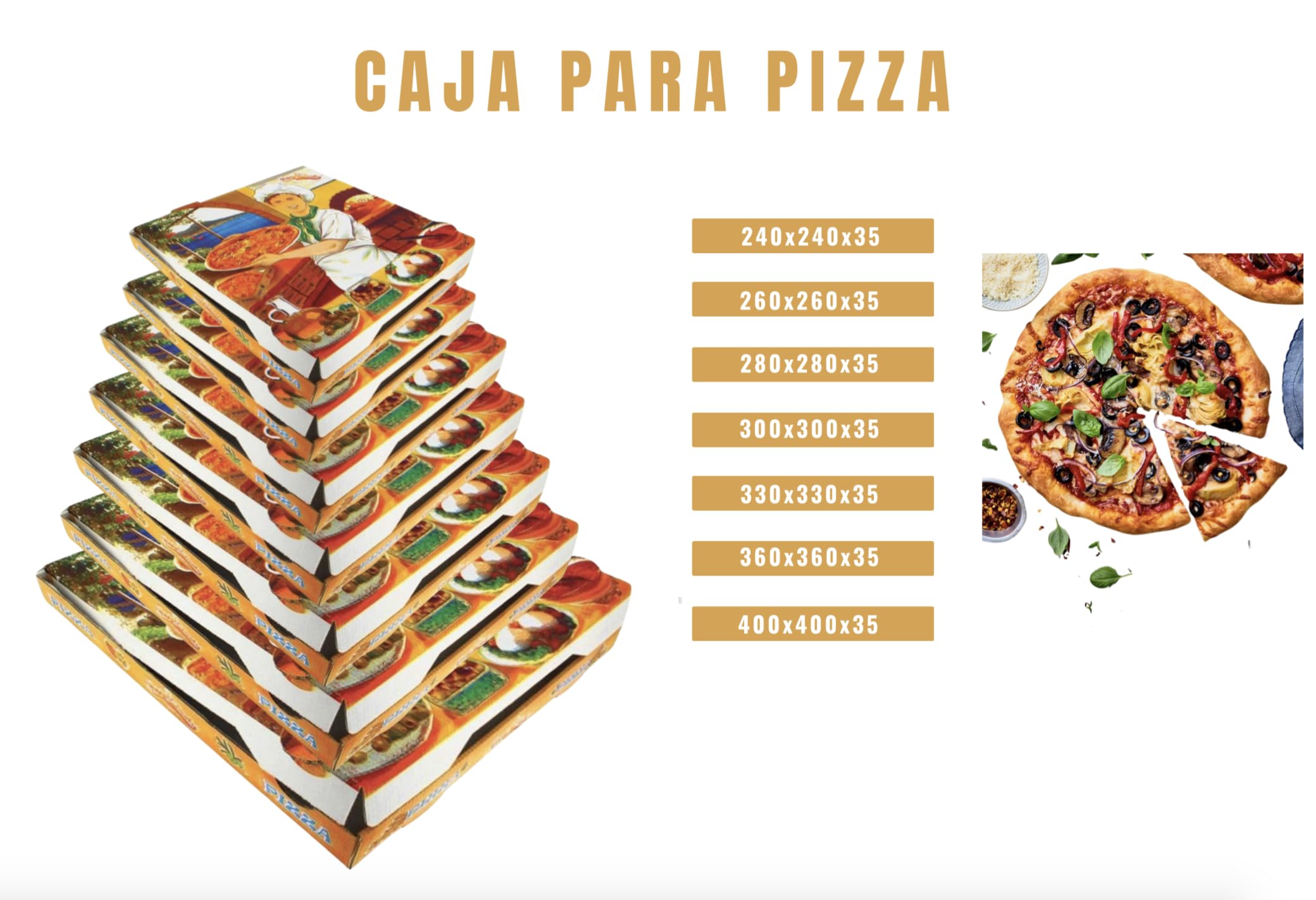 EuroPacking Caja para pizza con diseño - medidas S,M,L,XL - Cartón microcanal compostable - 100 Unidades (Pizza (300x300x35))