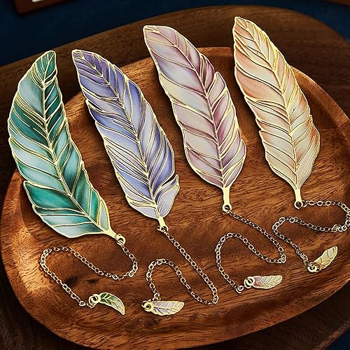 4pcs Feather Bookmark Set Metal Bookmarks for Women and Men