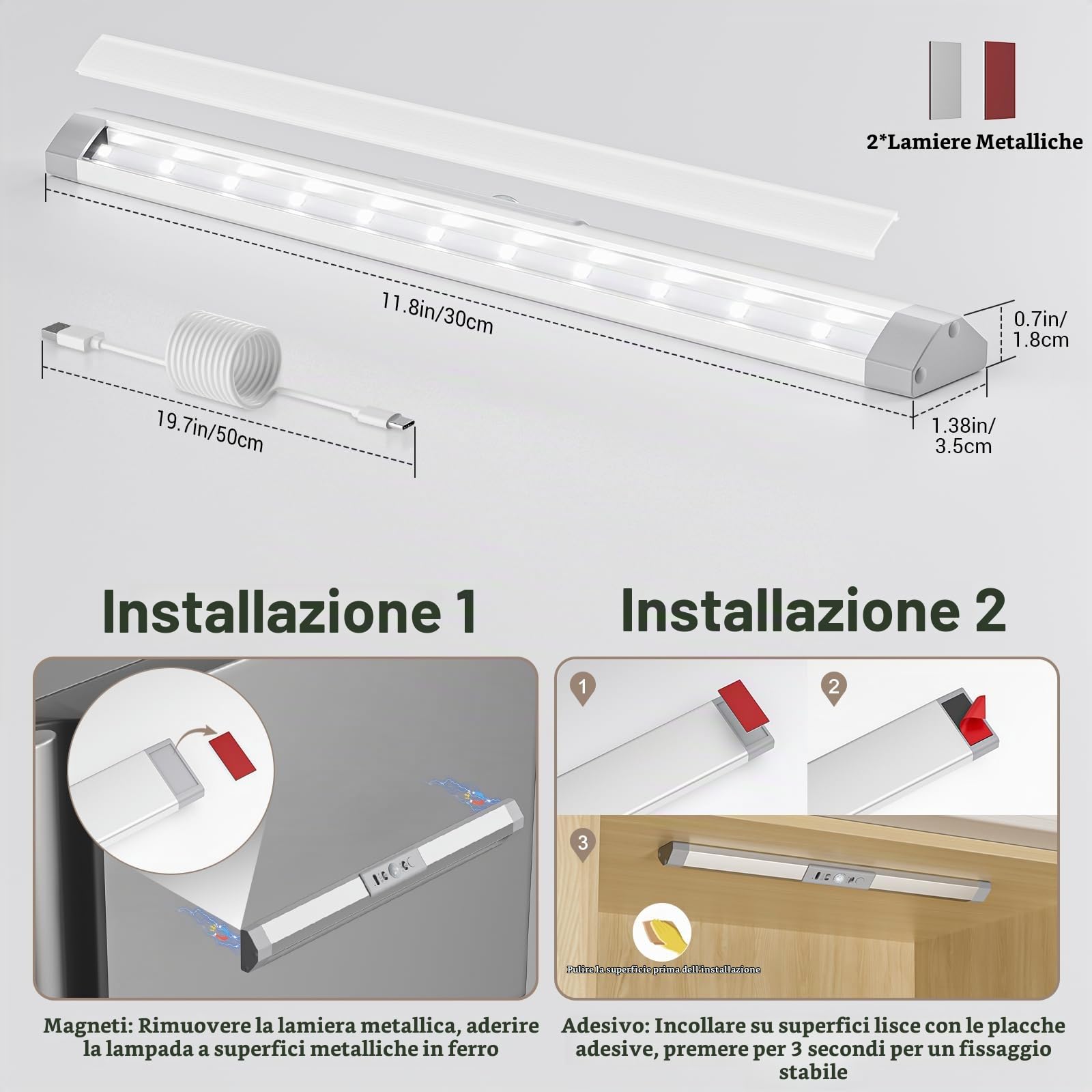 WOBANE Luce Armadio LED con Sensore di Movimento, Luci Guardaroba Protezione degli Occhi, Lampada Ricaricabile Luce Notturna Dimmerabile per Scale,Corridoio, 3 Pezzi