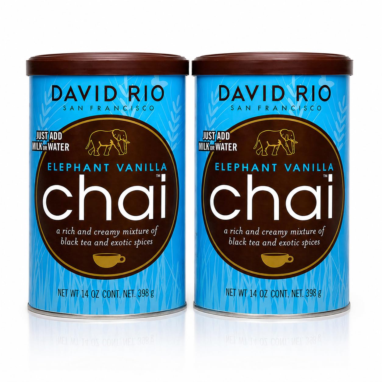 David Rio Elephant Vanilla Chai Latte 398g x2 – Té Chai Instantáneo Vainilla | Pack 2 Unidades | Bebida Soluble Premium | Sin Gluten | Chai Latte en Polvo