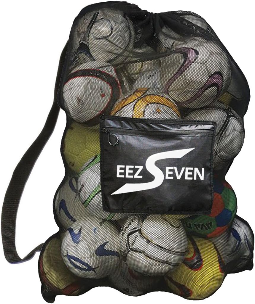 Heavy Duty Extra Large Ball Mesh Bag Soccer Ball Bag Equipment Bag for Sports Beach and Swimming Gears. Adjustable Shoulder Strap for Adults and Kids. Side Pocket for Your Personal Item 30 x 40 Inches