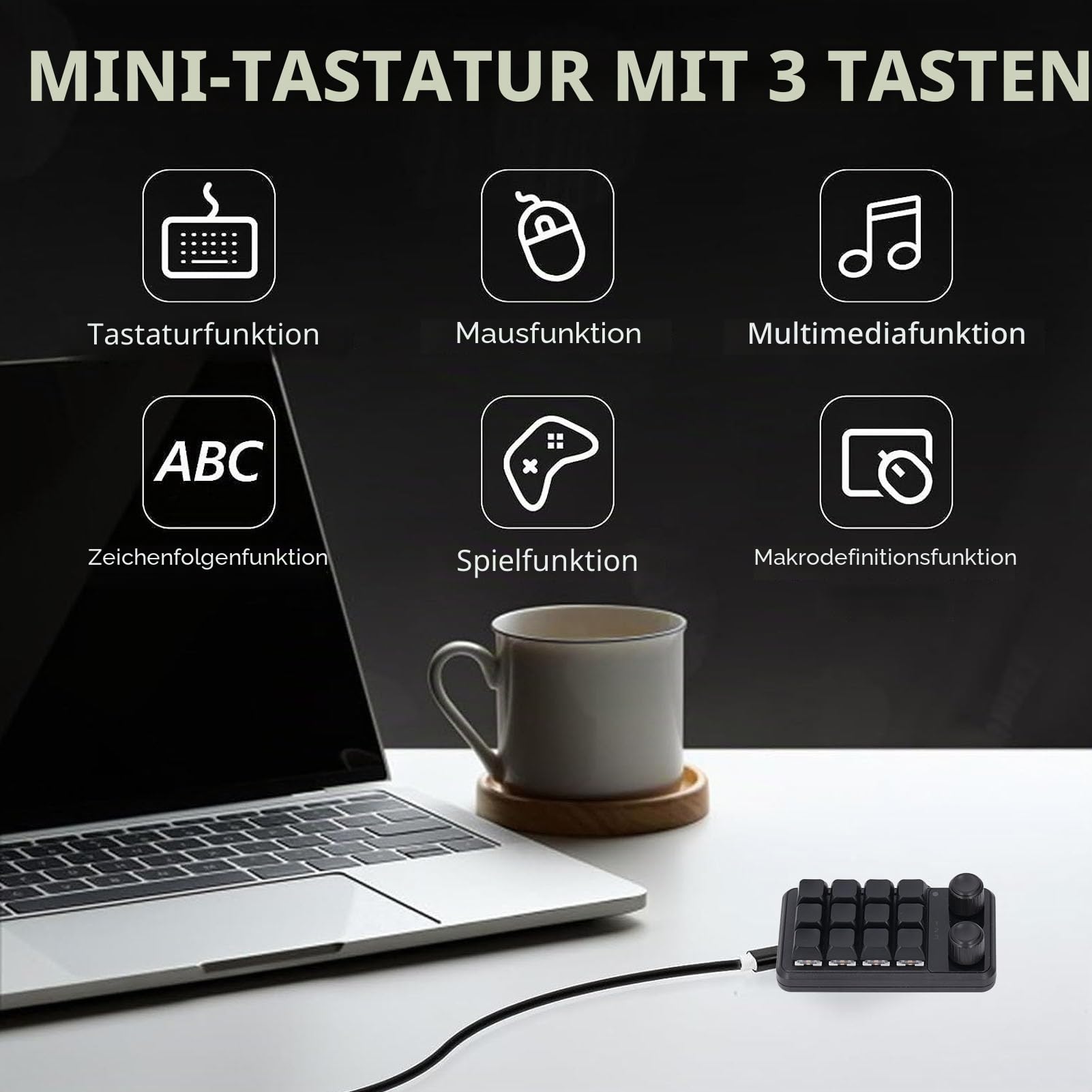 Luqeeg Mechanische Tastatur mit 12 Tasten, 2,4 G Kabellose Schaltertastatur, Programmierung, Makro-Mini-Tastatur mit Knöpfen, Gaming-Tastatur, Funktionstastatur
