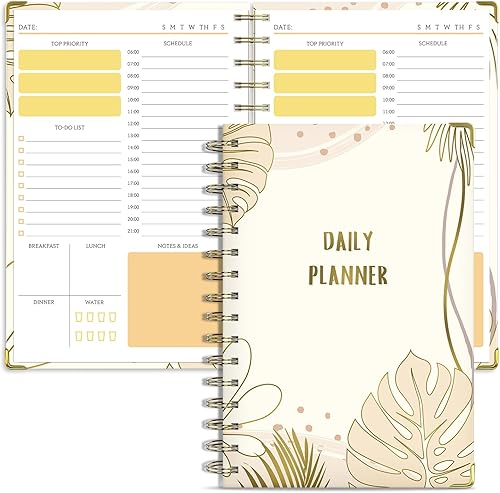 Planificador diario estético sin fecha, agenda de tareas pendientes con horario, agenda de trabajo de tapa dura A5 para mantenerse organizado y