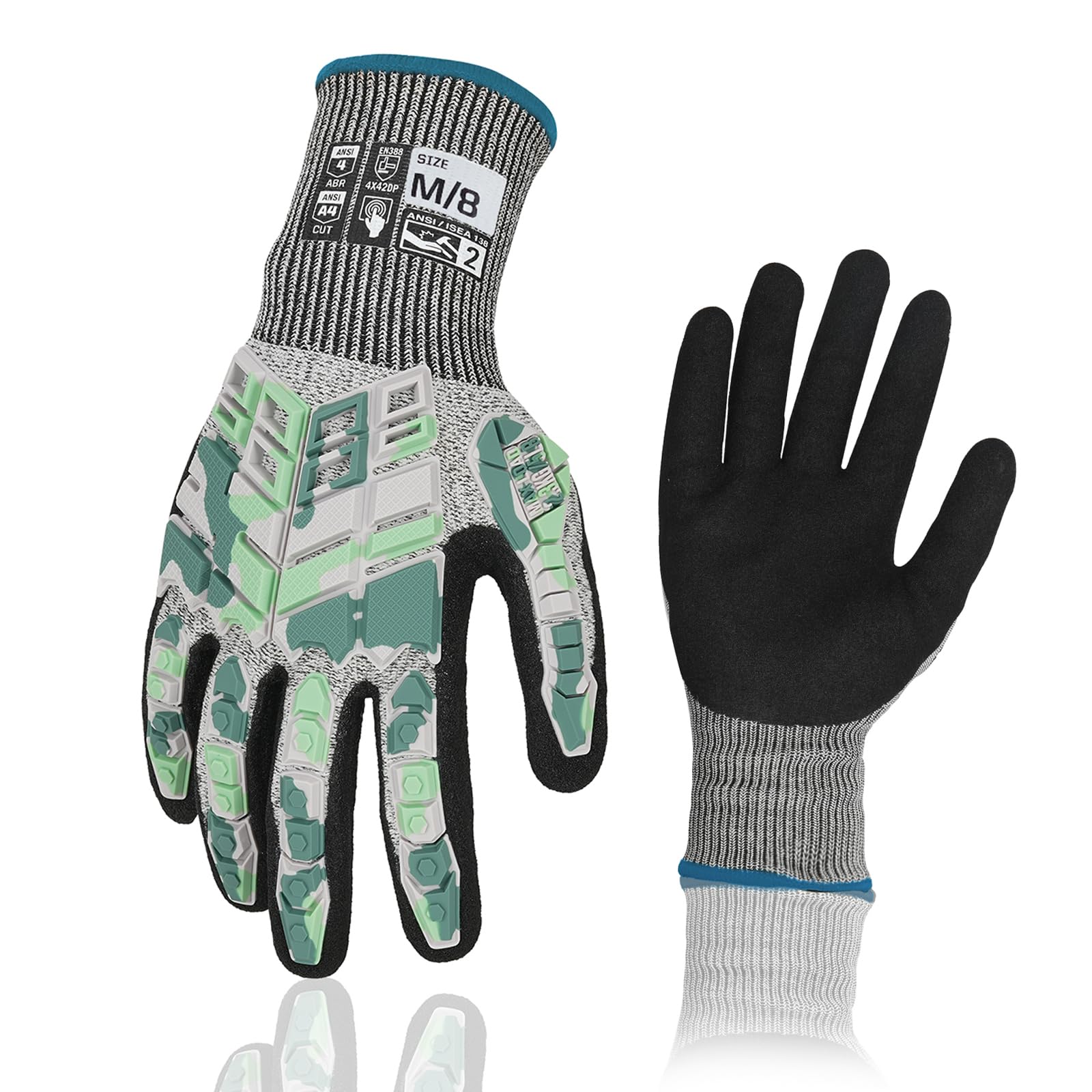 Graloky Safety Work Gloves, Impact Gloves for Men Women, Cut Resistant Non-Slip Heavy Duty Gloves with Nitrile Grip, Touch Screen Glove with Impact