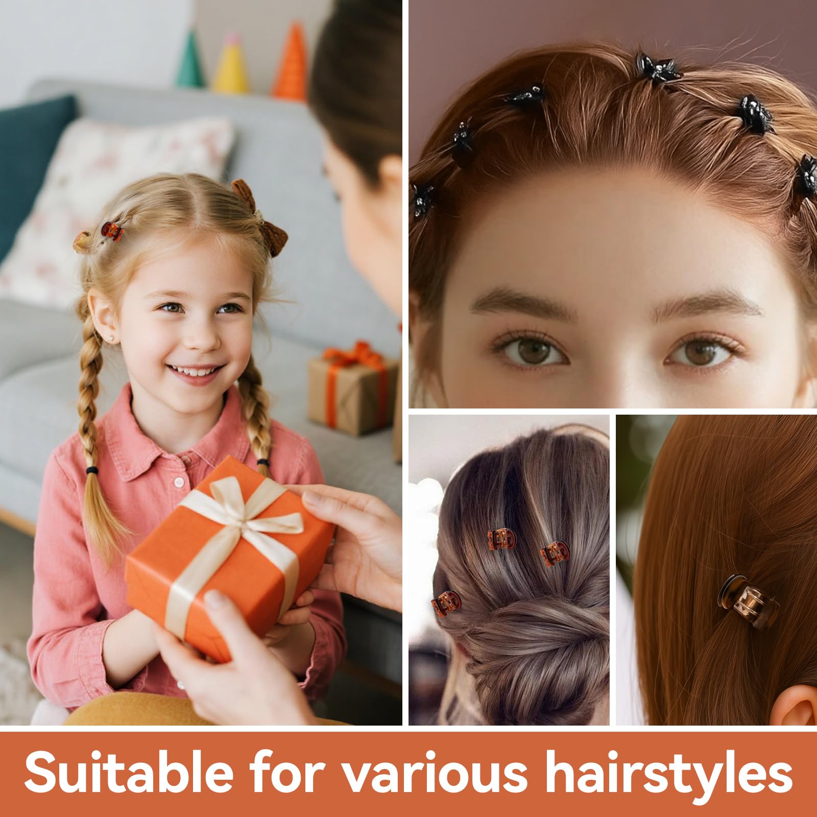 24 pinzas para el cabello antideslizantes para mujeres y niñas con estuche de almacenamiento, color negro y marrón