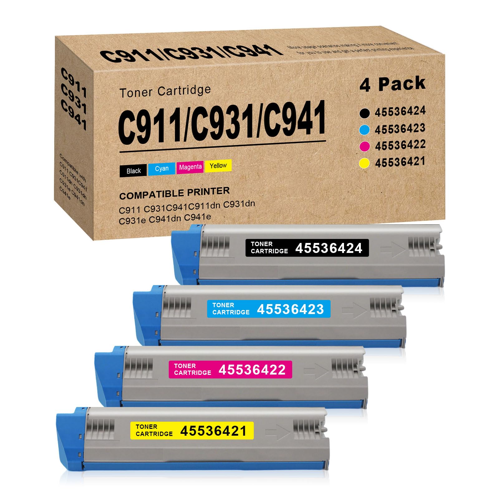 Sefrrot Remanufactured C911 C931 Toner Cartridge Replacement for C931 C941 45536424 45536423 45536422 45536421 for C911 C941 C911dn C931dn C931e