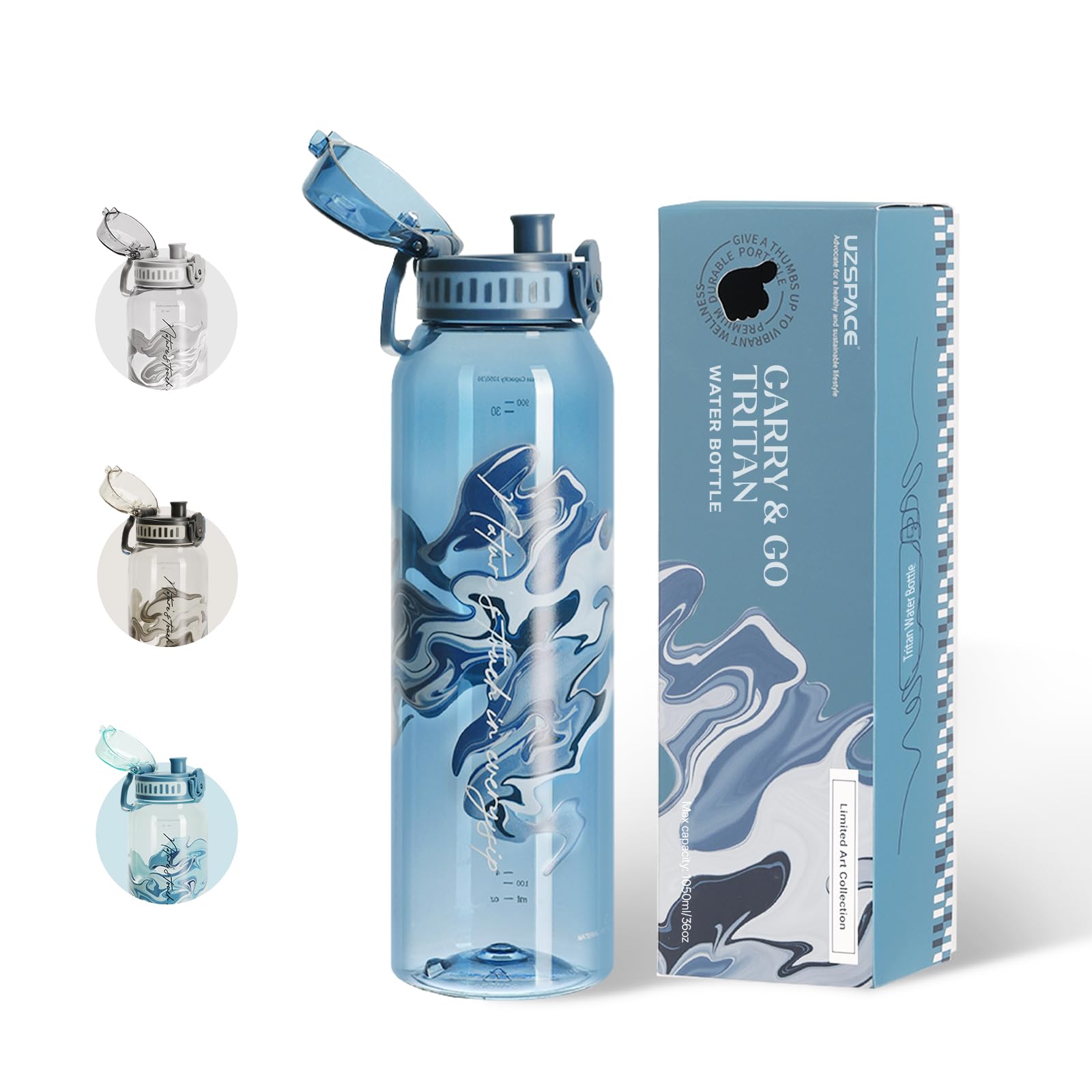 UZSPACE Trinkflasche Sport 1L, Tritan Bpa-Frei Trinkflasche Auslaufsicher mit Einhandbedienung, Kohlensäure Geeignet, Spülmaschinenfest, Wasserflasche für Gym Frauen Yoga, Art-Schieferblau