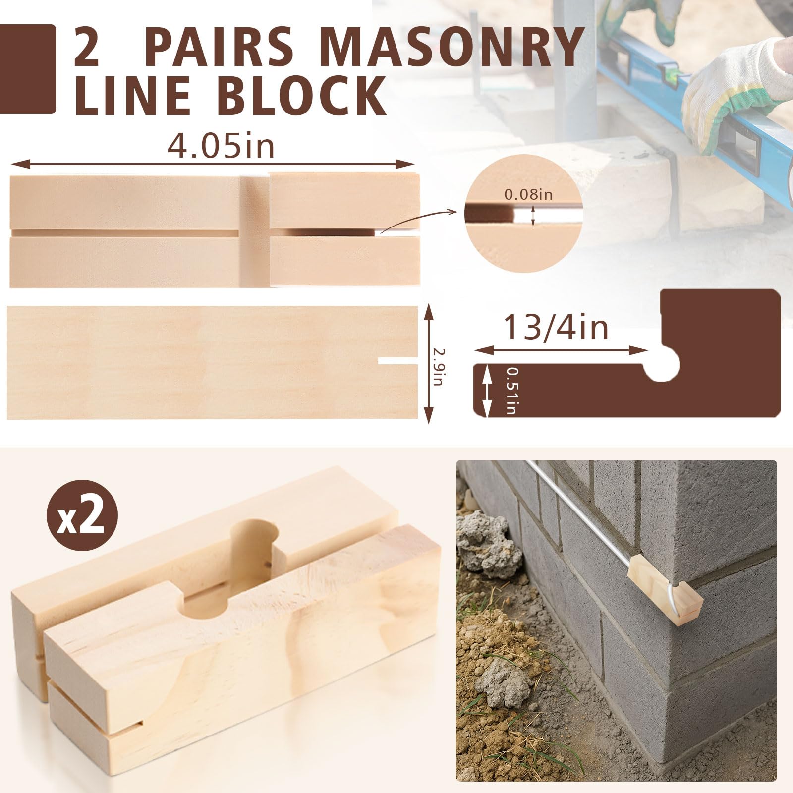 Masonry String Lines - DoubleFill 4 Inch Line Blocks -2