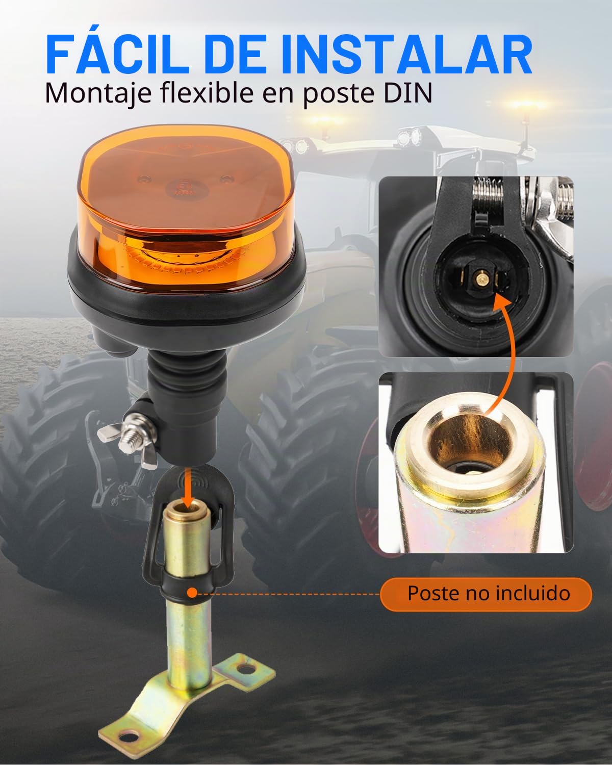 SUPAREE 12/24V Luz LED Rotativo Luz De Emergencia Para Tractor Naranja Tractor con Interruptor E-MARK 12 Modos de Flash IP67 para Camion Vehículo Remolque 1 Pieza