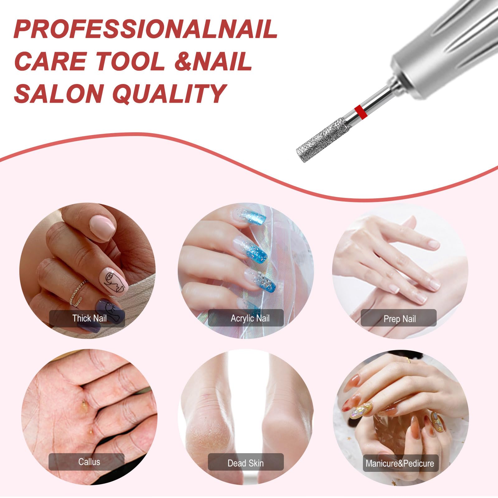 Nagelhaut-Nagelbohrer, Pro Diamant-Nagelhaut-Bits für Nägel, Nagelpuffer-Bit, Nageltrimmer, Nagelhautentferner, Nagelhautentferner, Vorbereitung für Nagelstudio-Maniküre (zylindrische Form,