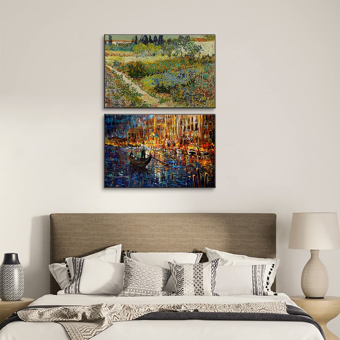 Amazon.co.jp: 抽象 風景画 アートパネル 2枚 飾り絵 ゴッホ 花園 川の