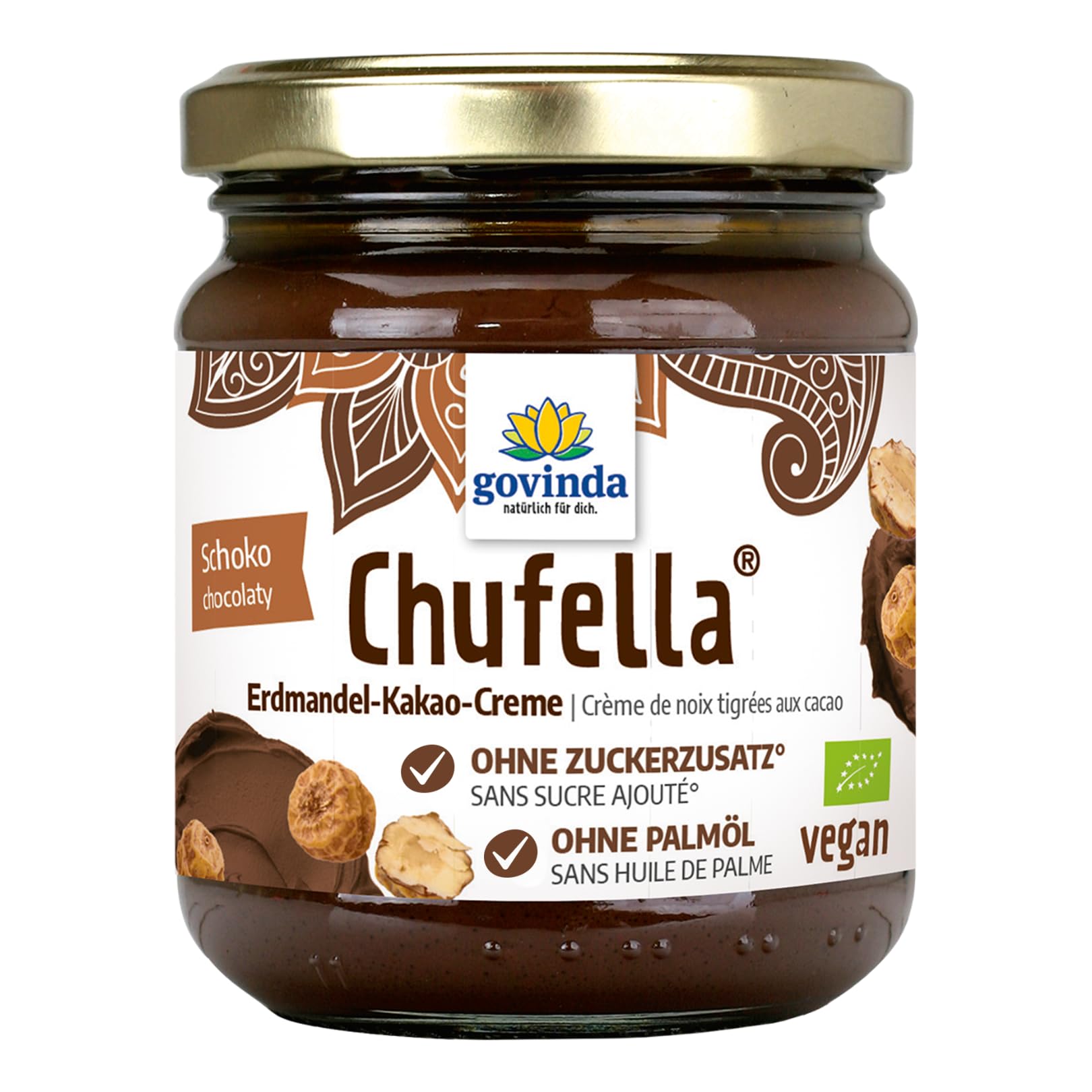 Govinda Bio Chufella 660g (3x220g) Sparpack – Erdmandel-Kakao-Creme | Vegan | Aus kontrolliert biologischem Anbau | Ohne zugesetzten Zucker | Ohne Palmöl | Gluten- & Laktosefrei | FR-BIO-01