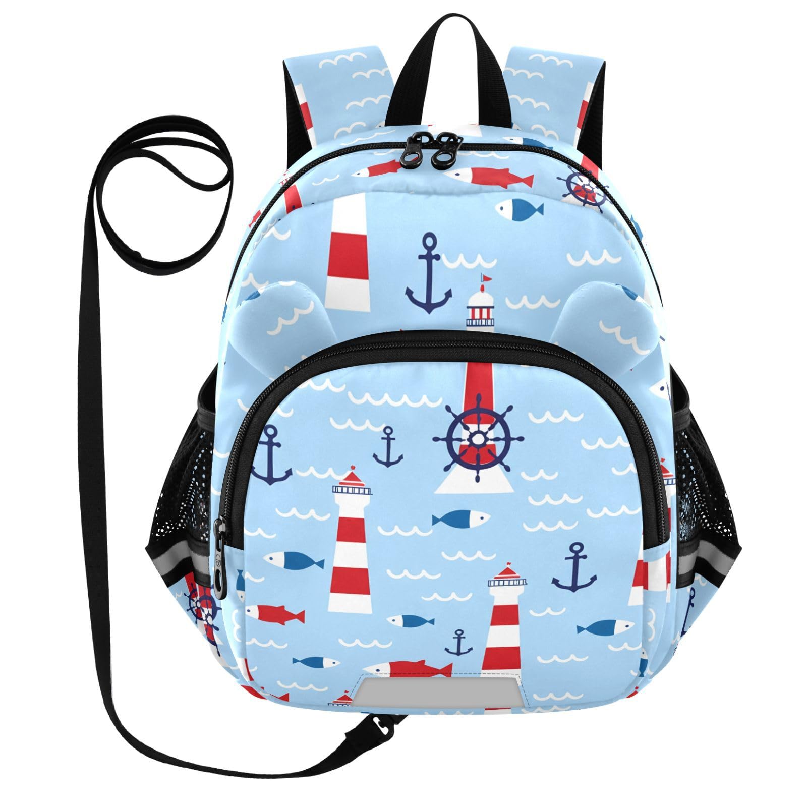 Lighthouse Fish Wave Toddler Harness Backpack for Boys Girls 3-6 Years Kids Backpack with Anti Lost Safety Leash Baby Travel Bag for Travel Walking Preschool