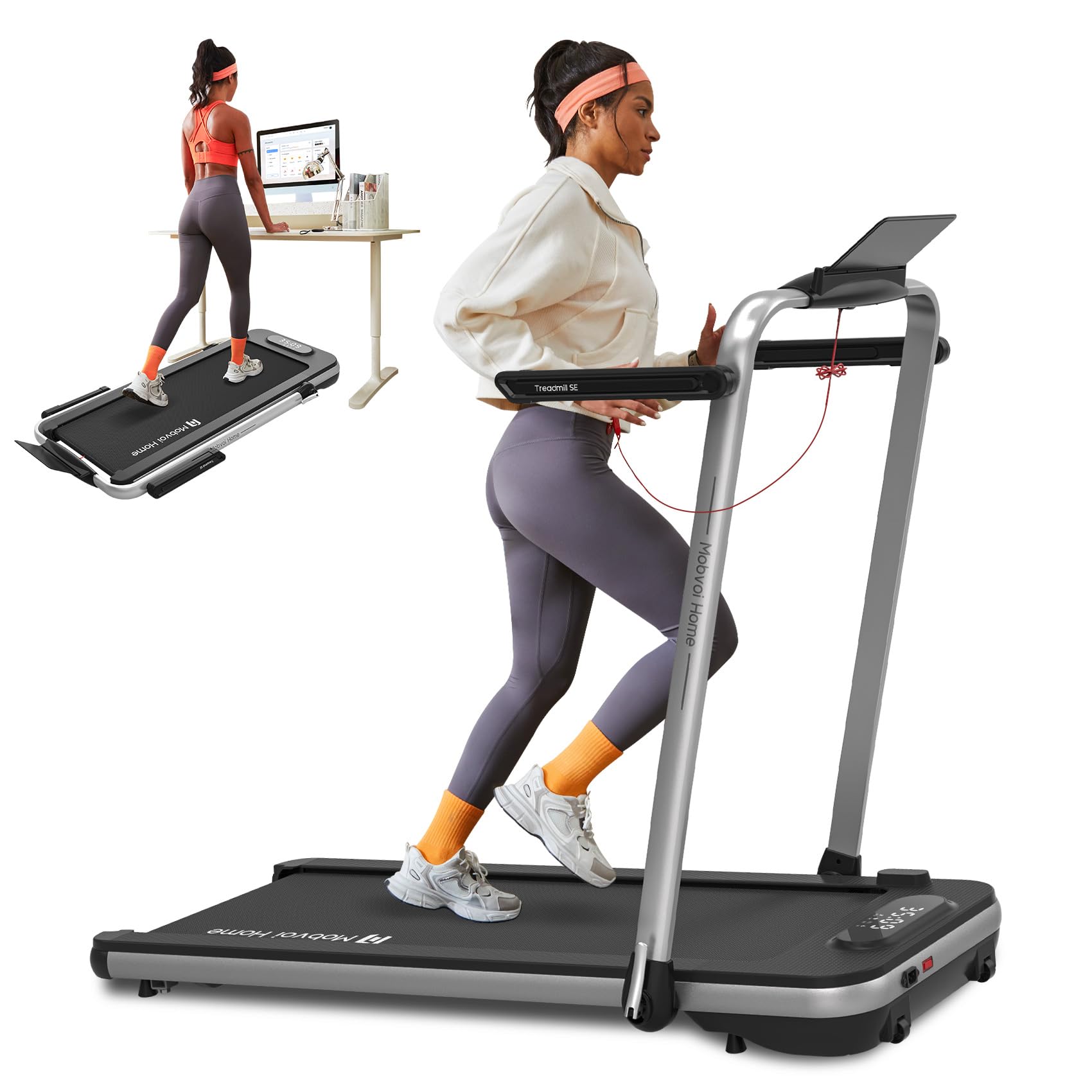 Mobvoi Home Treadmill SE Smart AI con TicSports App Cinta De Correr Plegable 3 En 1 2.5 HP Compact Portable Under Desk con Control Remoto Pantalla LED para El Hogar Y La Oficina 120KG 12 KM/H