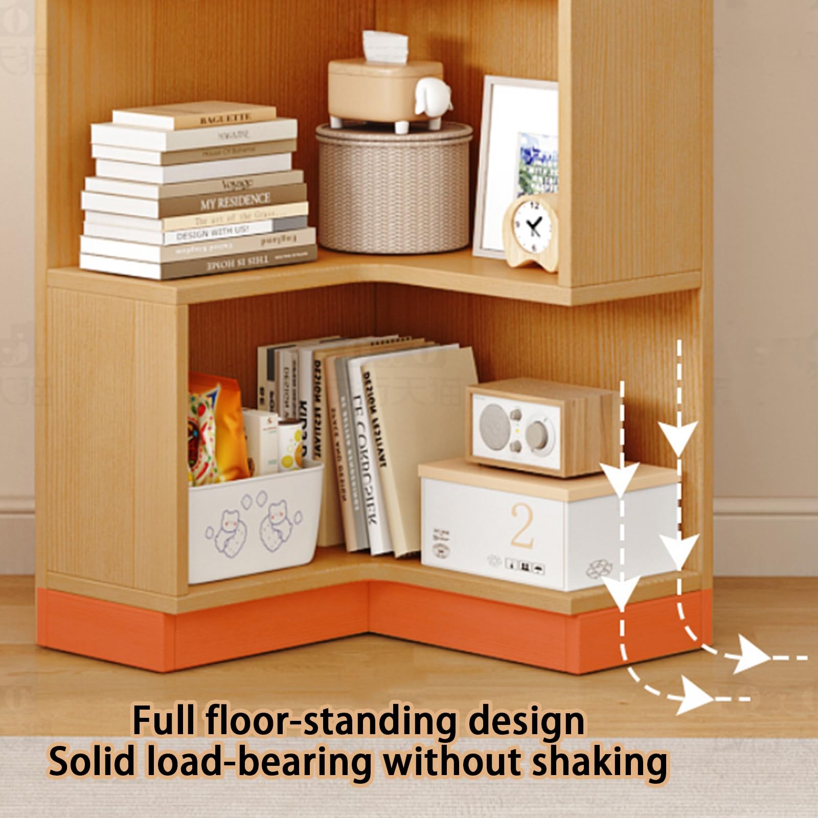 Eckregal im Vintage-Stil mit 5 Ebenen, rustikales Präsentationsregal für das Wohnzimmer, hohe Bücherregale, Aufbewahrung aus Naturholz, Moderne Wohndekoration, 60 cm