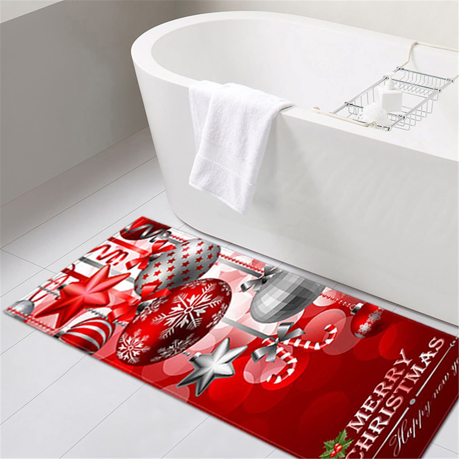 Felpudo Decorativo Navidad Alfombra De Navidad Rojas Antideslizante Absorbente Alfombras Entrada Lavable Alfombra Navideña para Cocina Sala De Estar Dormitorio Baño,20,60x180cm/23.6"x70.8"