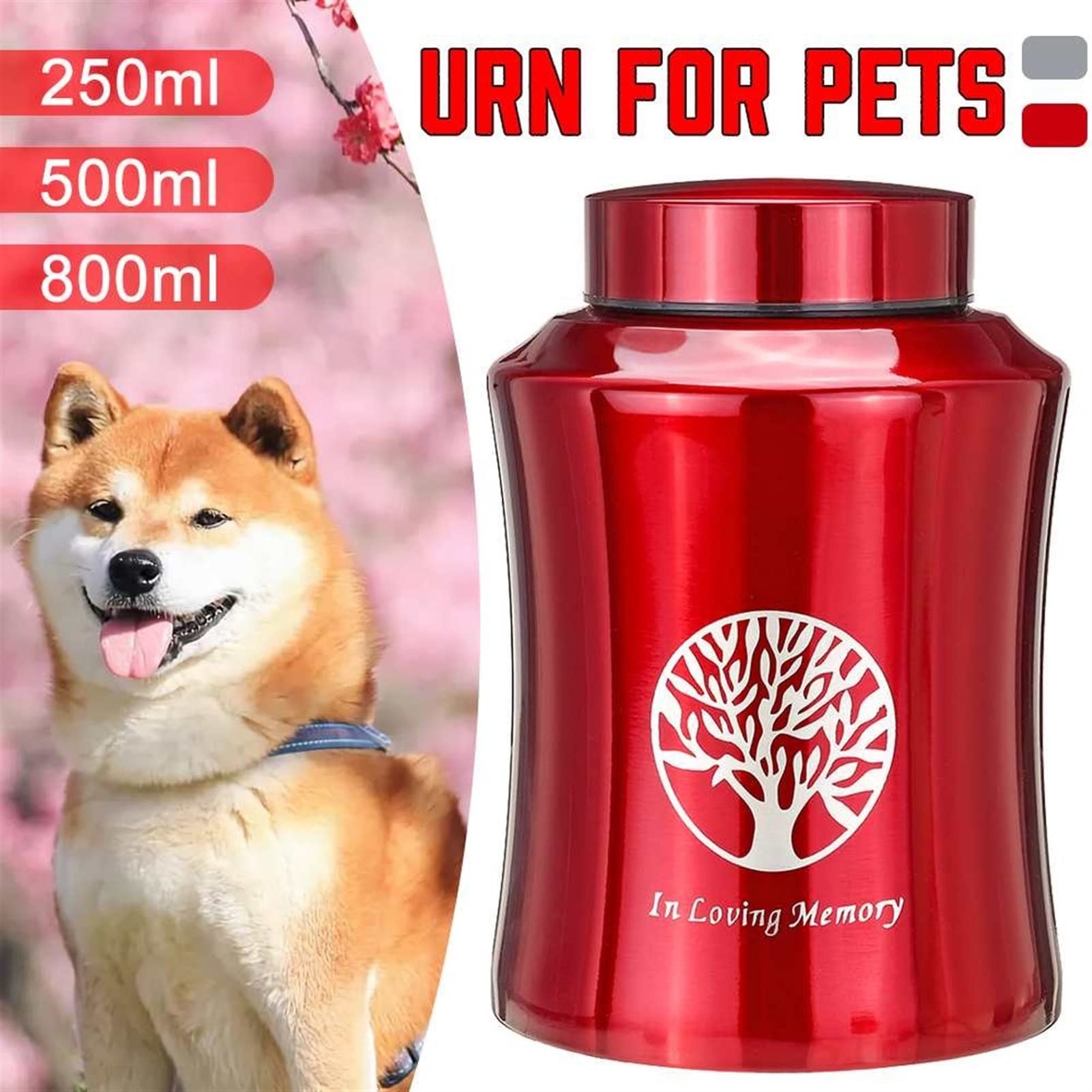 Memoriali per Animali Domestici Contenitori Urne Animali Domestici Cremazione Souvenir Possono Essere Utilizzate Cani Gatti Uccelli800/500/250Ml Cassetta Funebre(Red,500ml)