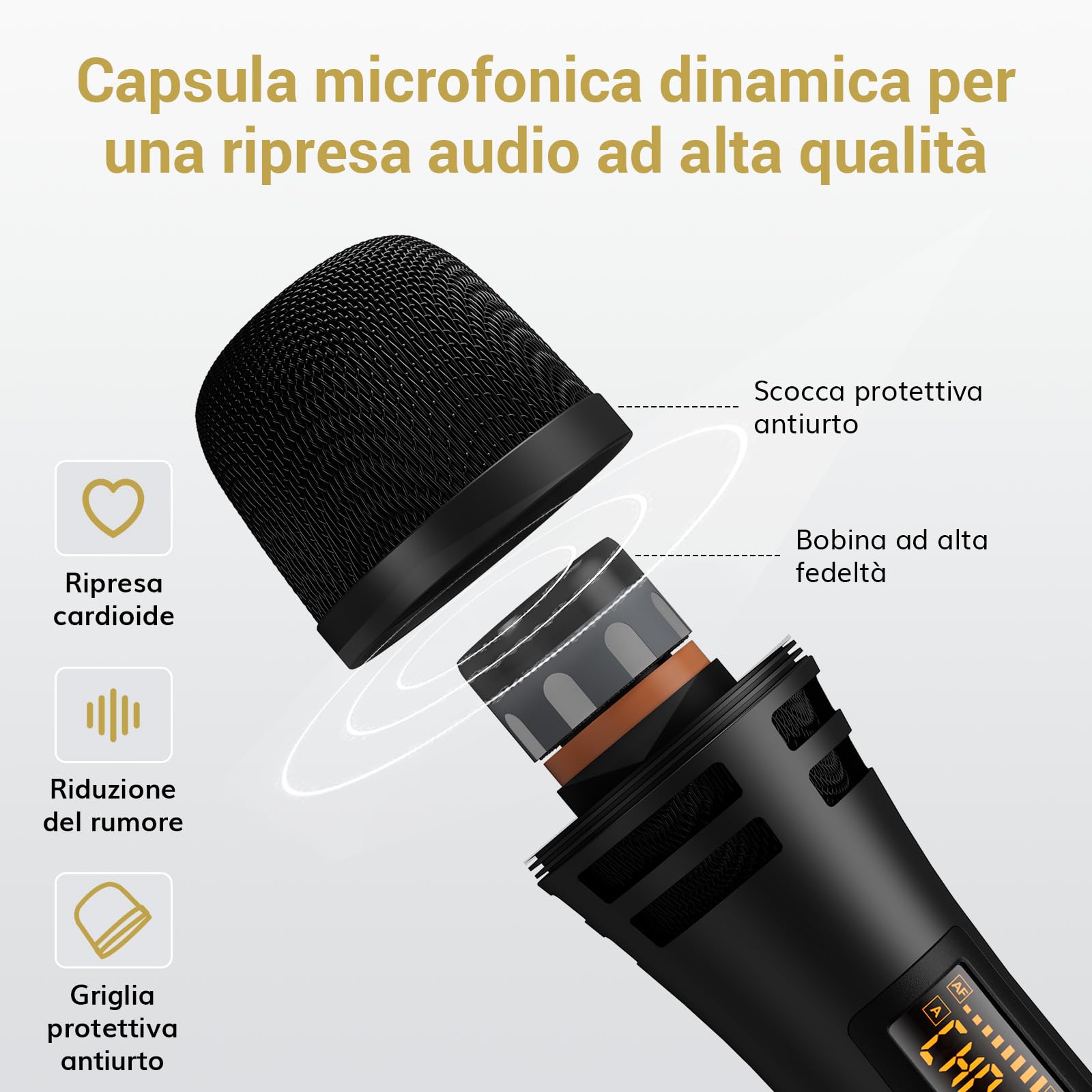 TONOR Microfono Karaoke Wireless, Microfono Vocale Dinamico Professionale UHF con Ricevitore Ricaricabile per Karaoke/Discorsi/Matrimoni/DJ/Spettacoli/Aule/Conferenze, Portata 60M, Nero, TW310