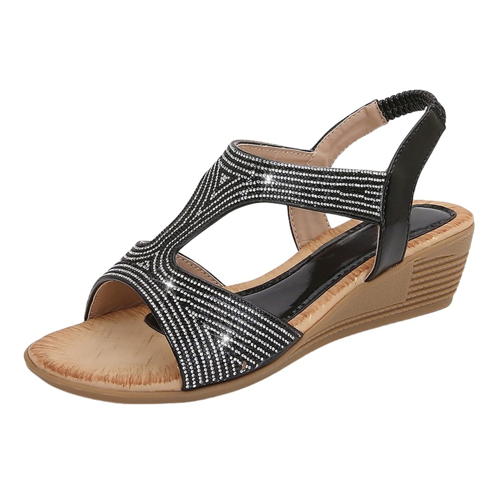 Scarpe Donna Zeppa Alta Eleganti Sandali Comodi Sandali da donna nuovi estivi comodi e alla retrò stile etnico leggero spiaggia vacanza tacco elastico fondo Scarpe Da Eleganti Sportivi